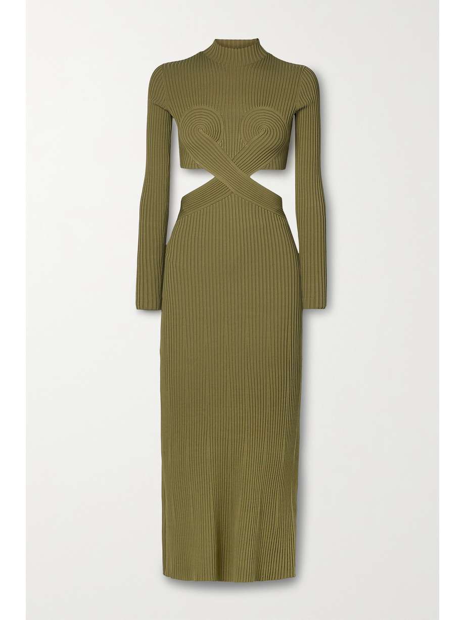 Cut Out Ribbed Midi Dress