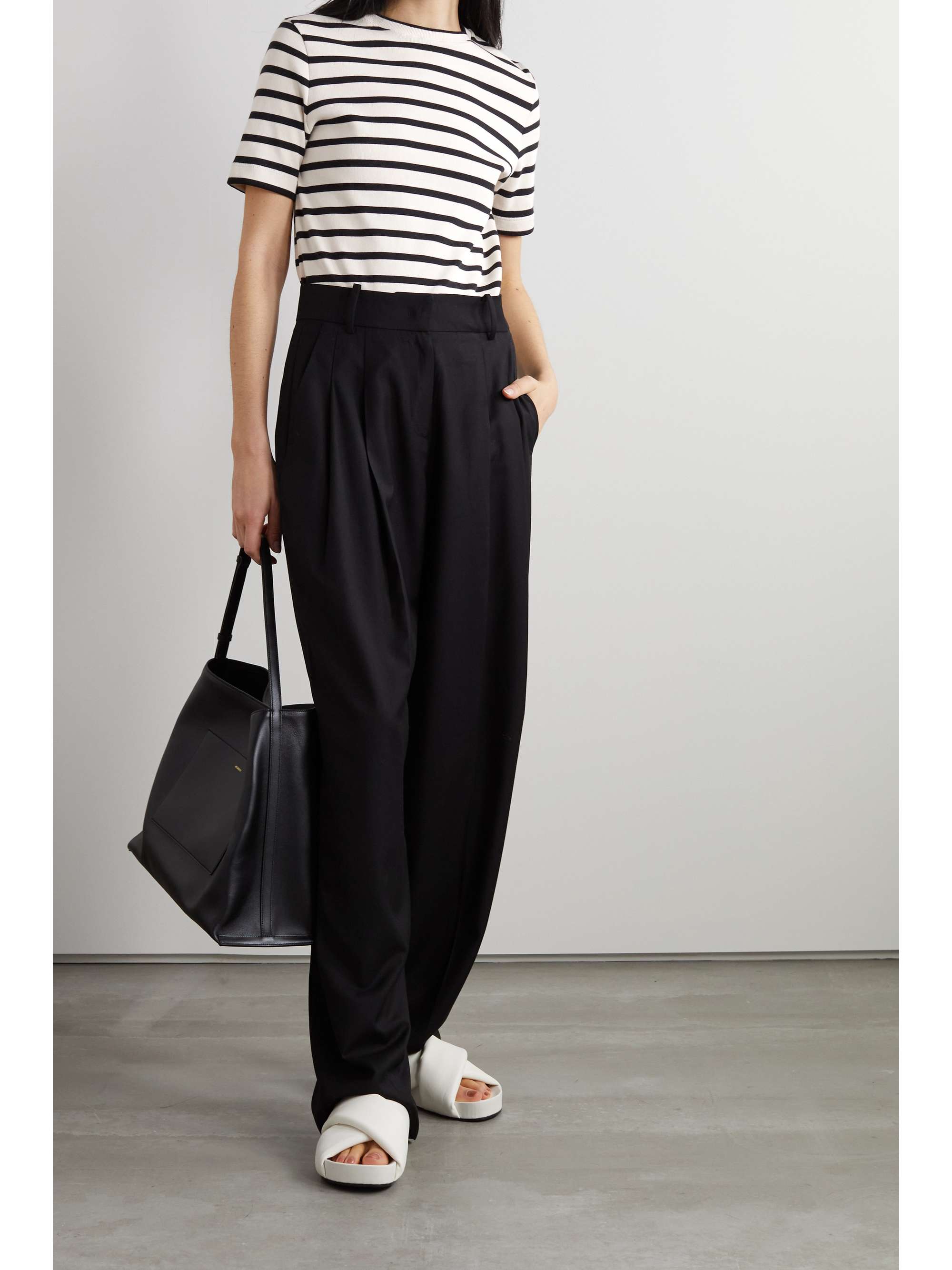 Gray Appliquéd striped cotton-jersey T 