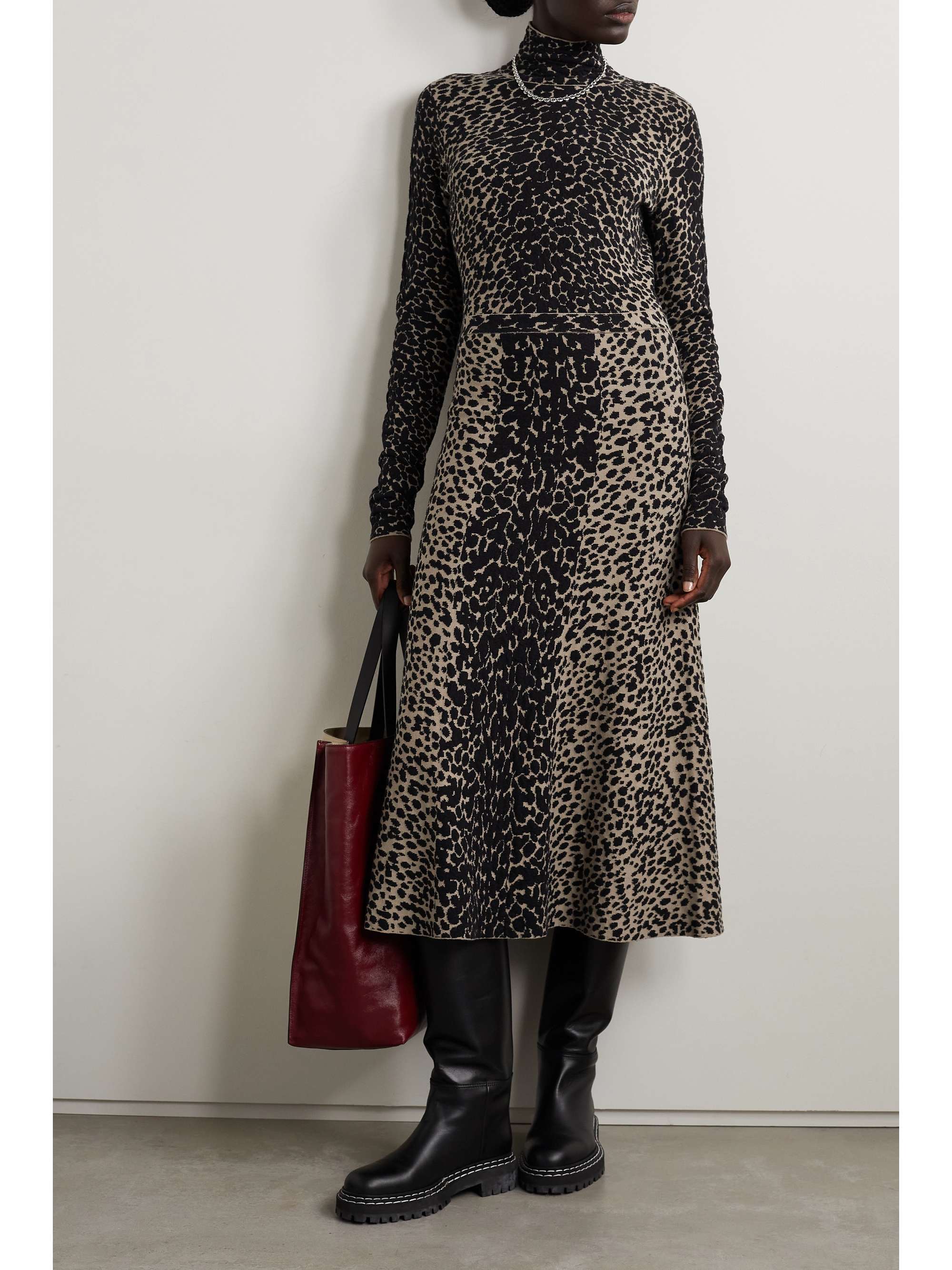 Black Leopard jacquard-knit turtleneck 