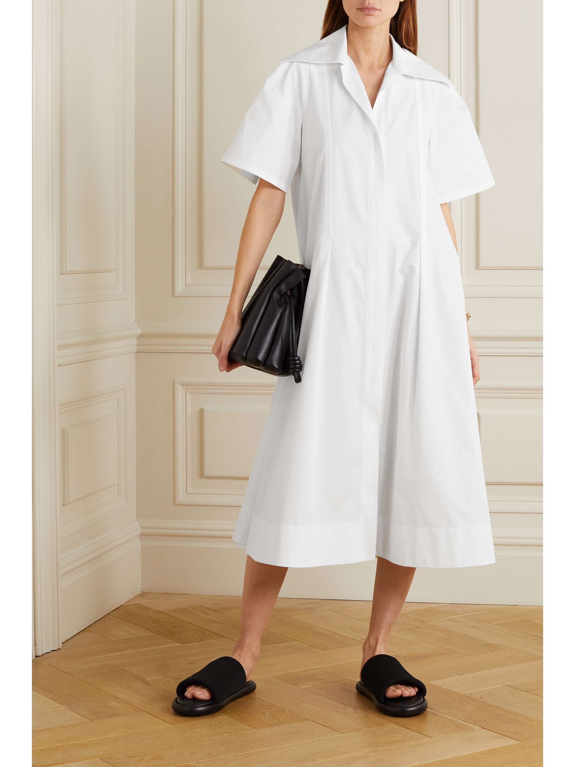 White Oversized pleated cotton-poplin 