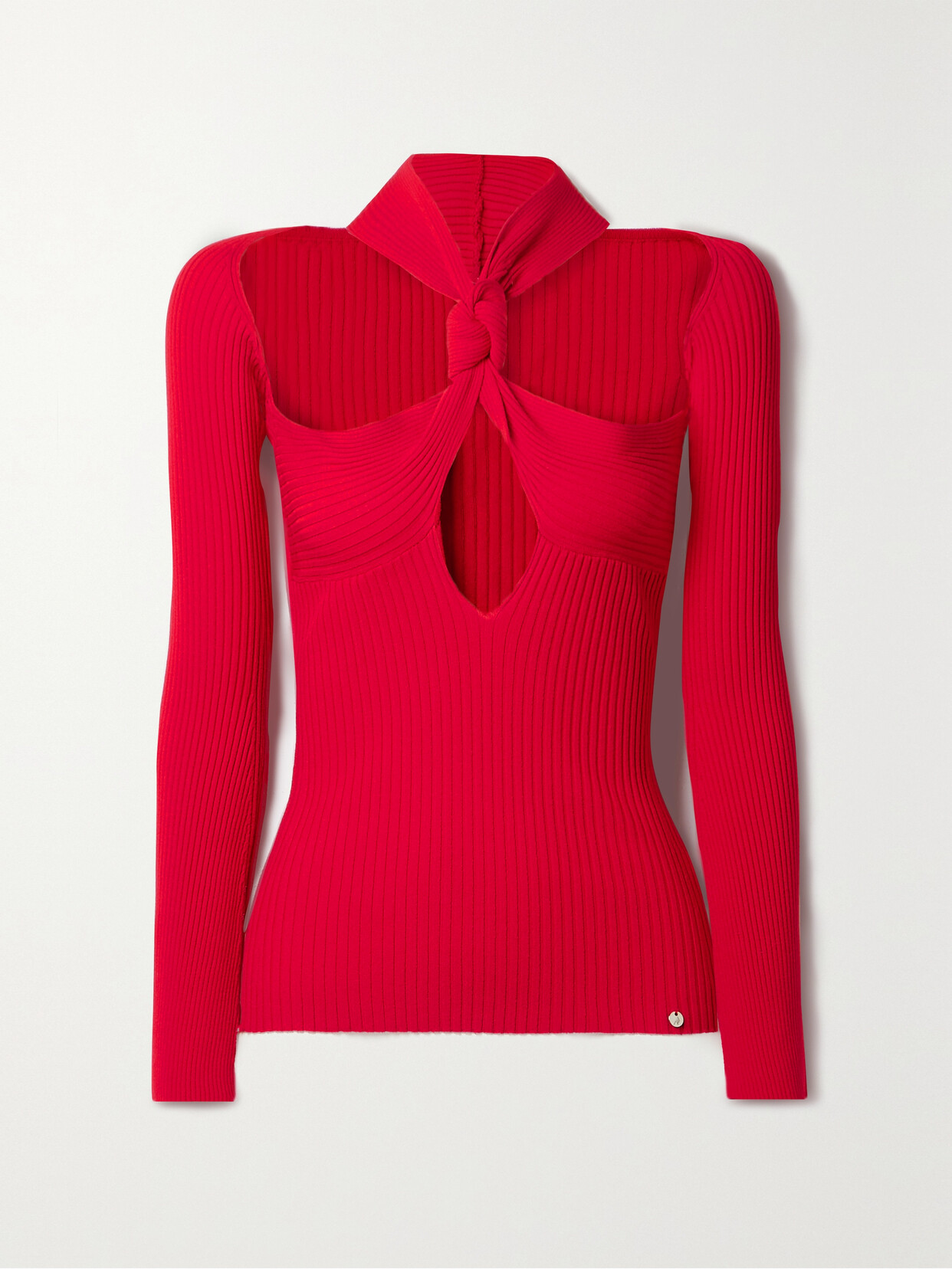 ATTICO CUTOUT RIBBED-KNIT HALTERNECK SWEATER