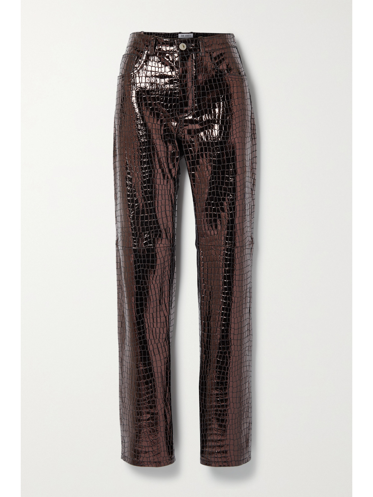 Metallic Croc-effect Leather Straight-leg Pants