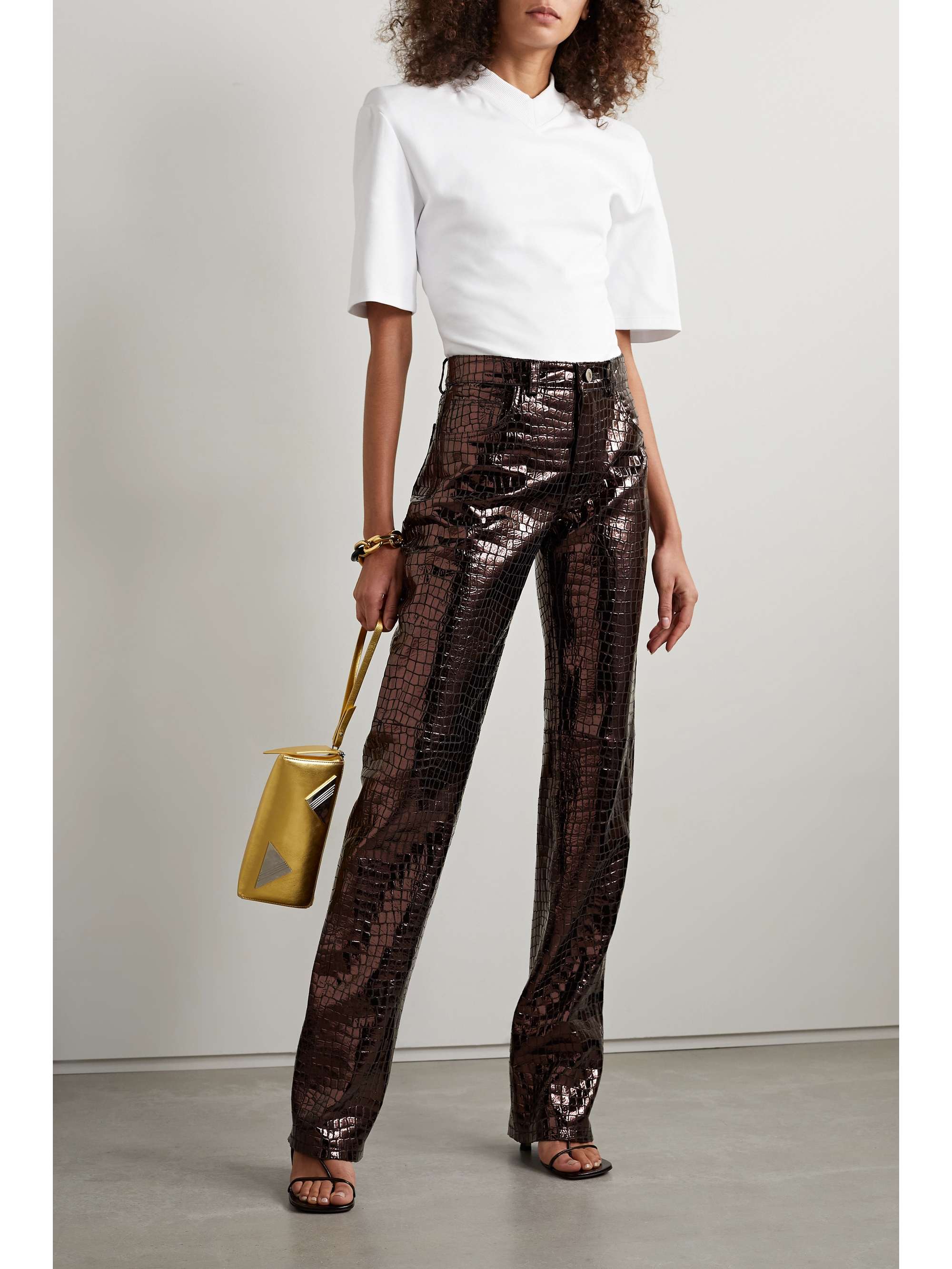 Bronze Metallic croc-effect leather 