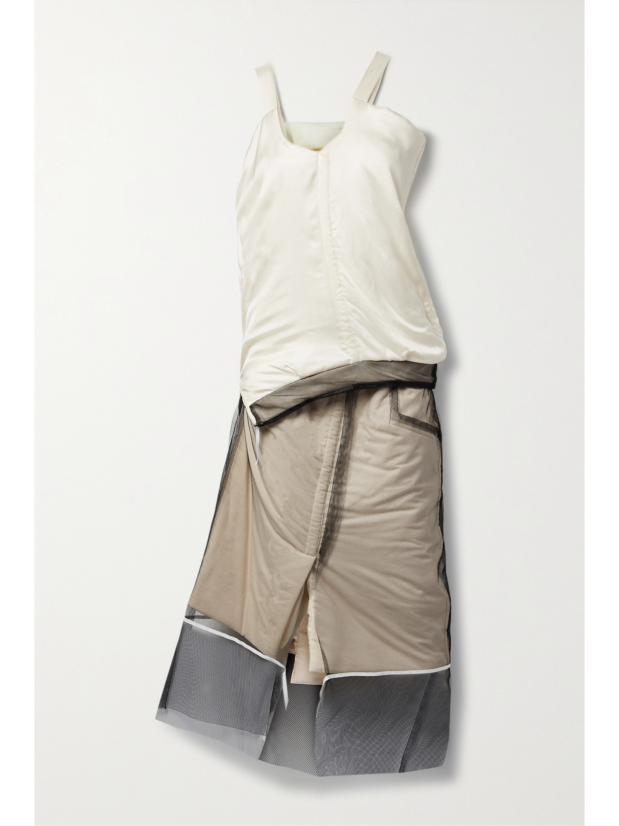 Maison Margiela Asymmetric Layered Padded Cotton, Satin-twill And Tulle Dress In Ivory