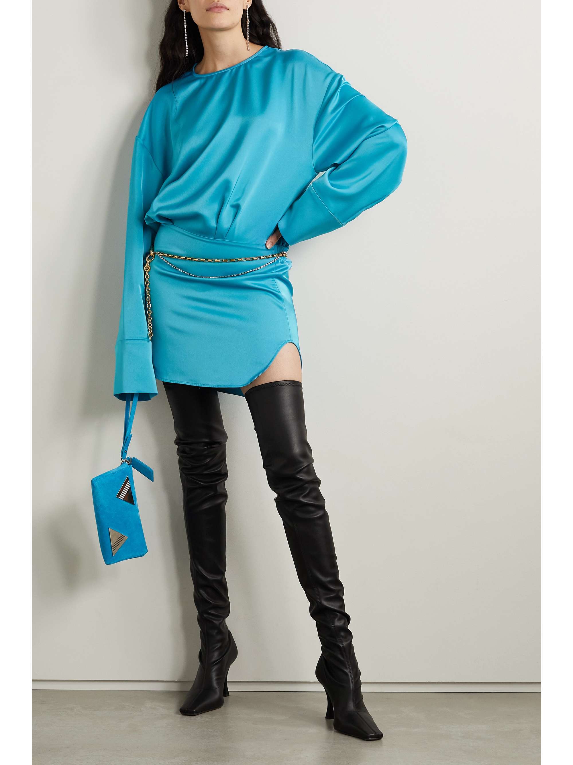 Turquoise Abito satin-crepe mini dress ...