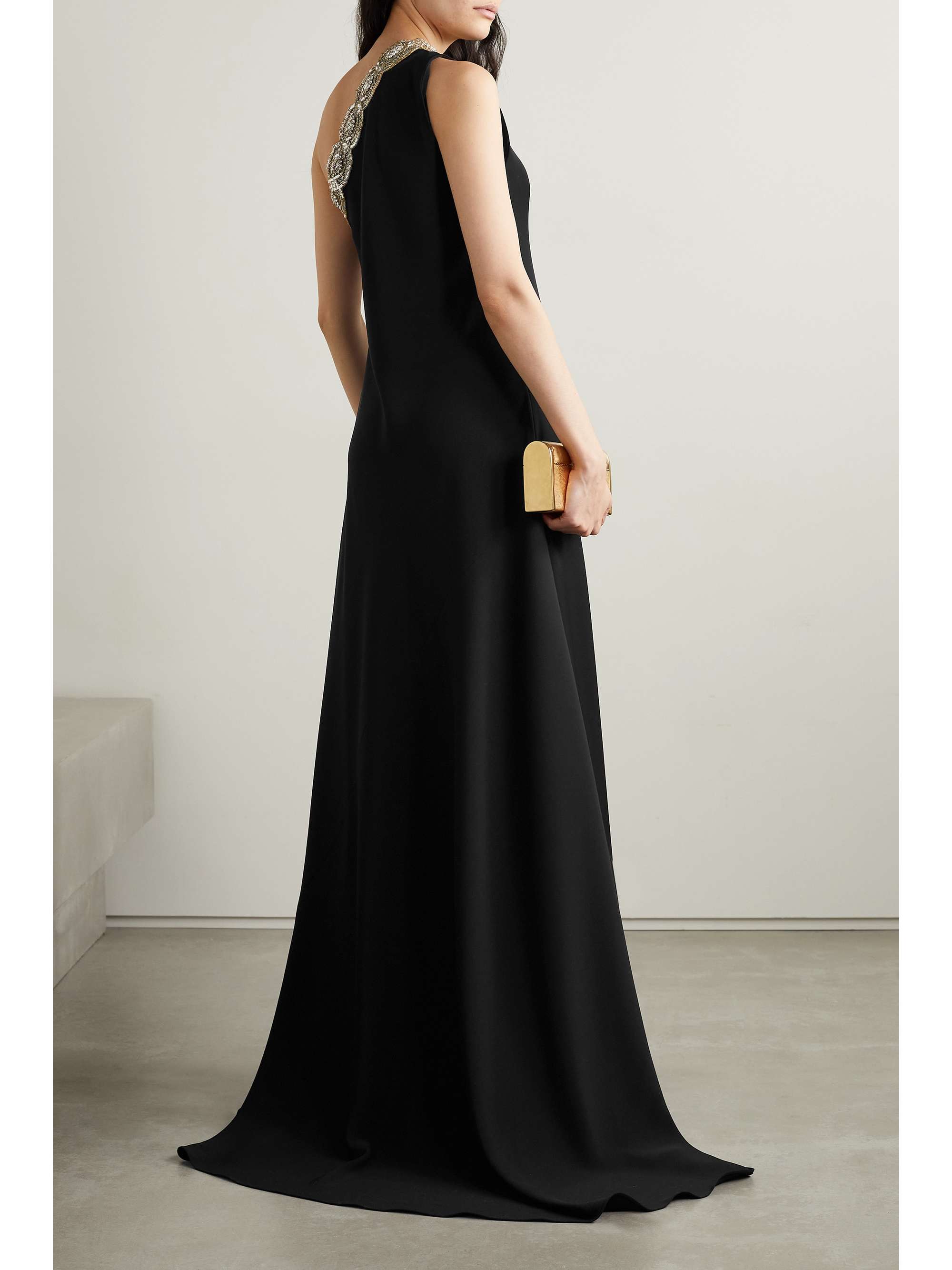 REEM ACRA 单肩带缀饰绉纱礼服