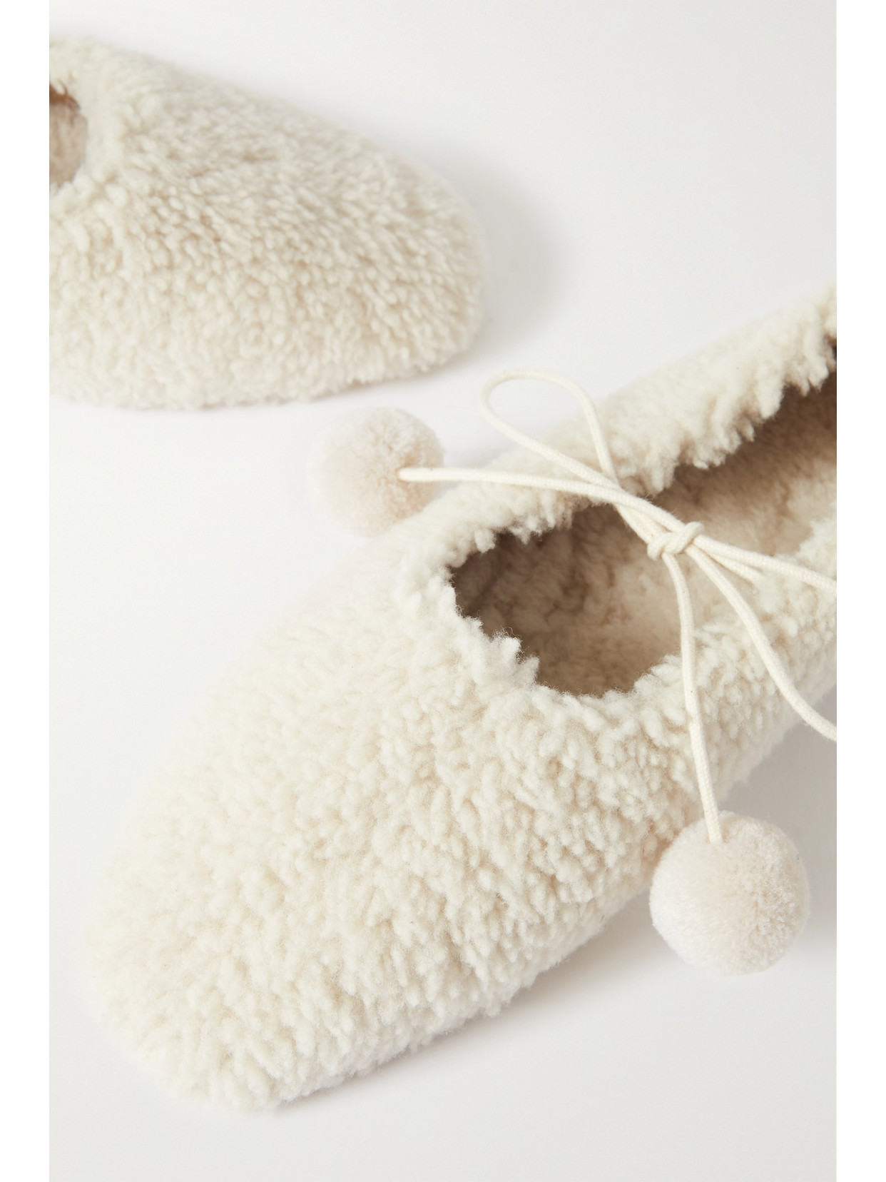 Sleeper Lulu Pompom-embellished Shearling Ballet Flats In Cream | ModeSens