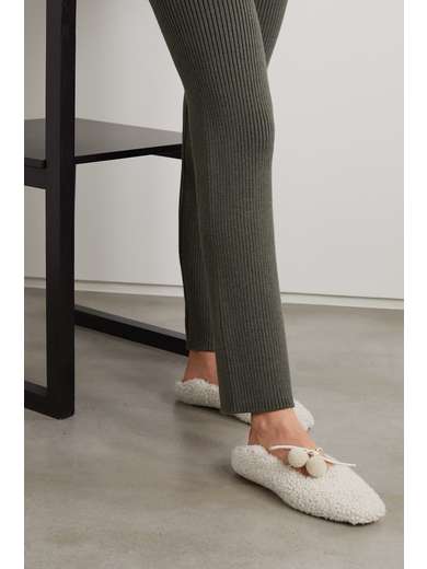 Cream + NET SUSTAIN Lulu pompom-embellished shearling ballet flats | SLEEPER | NET-A-PORTER