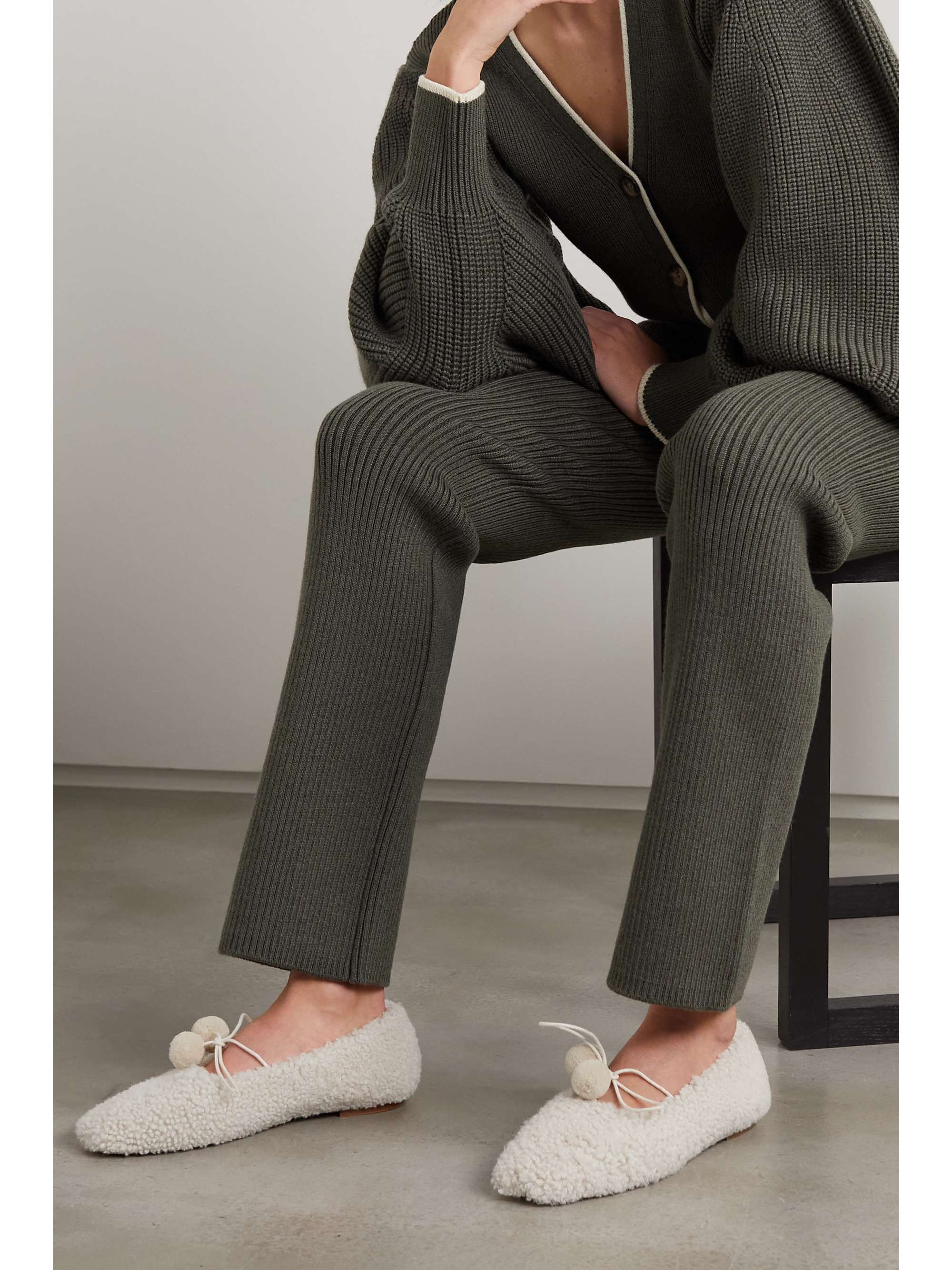 SLEEPER + NET SUSTAIN Lulu pompom-embellished shearling ballet flats
