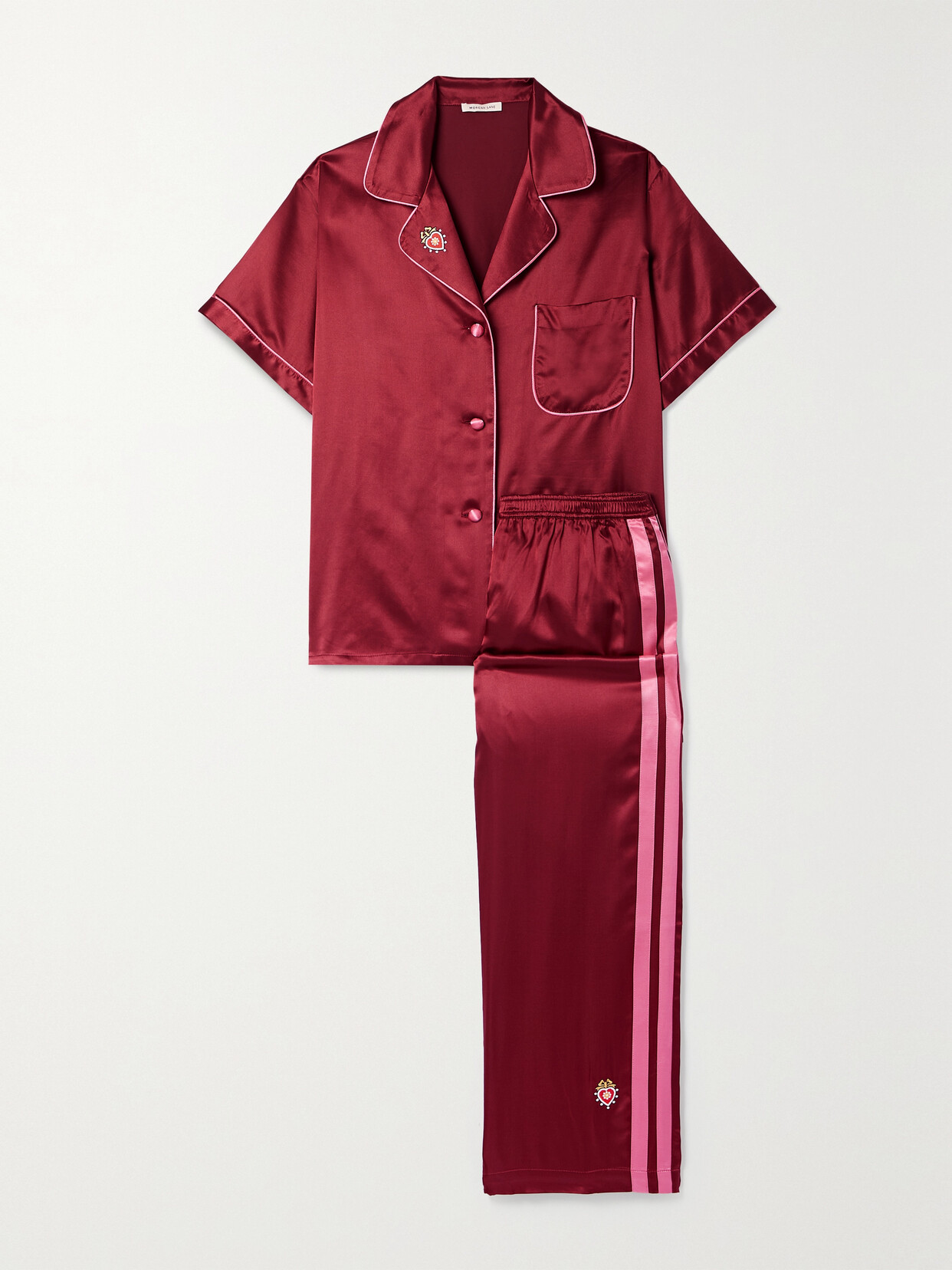 Morgan Lane Katelyn Yana Striped Satin Pajama Set In Red