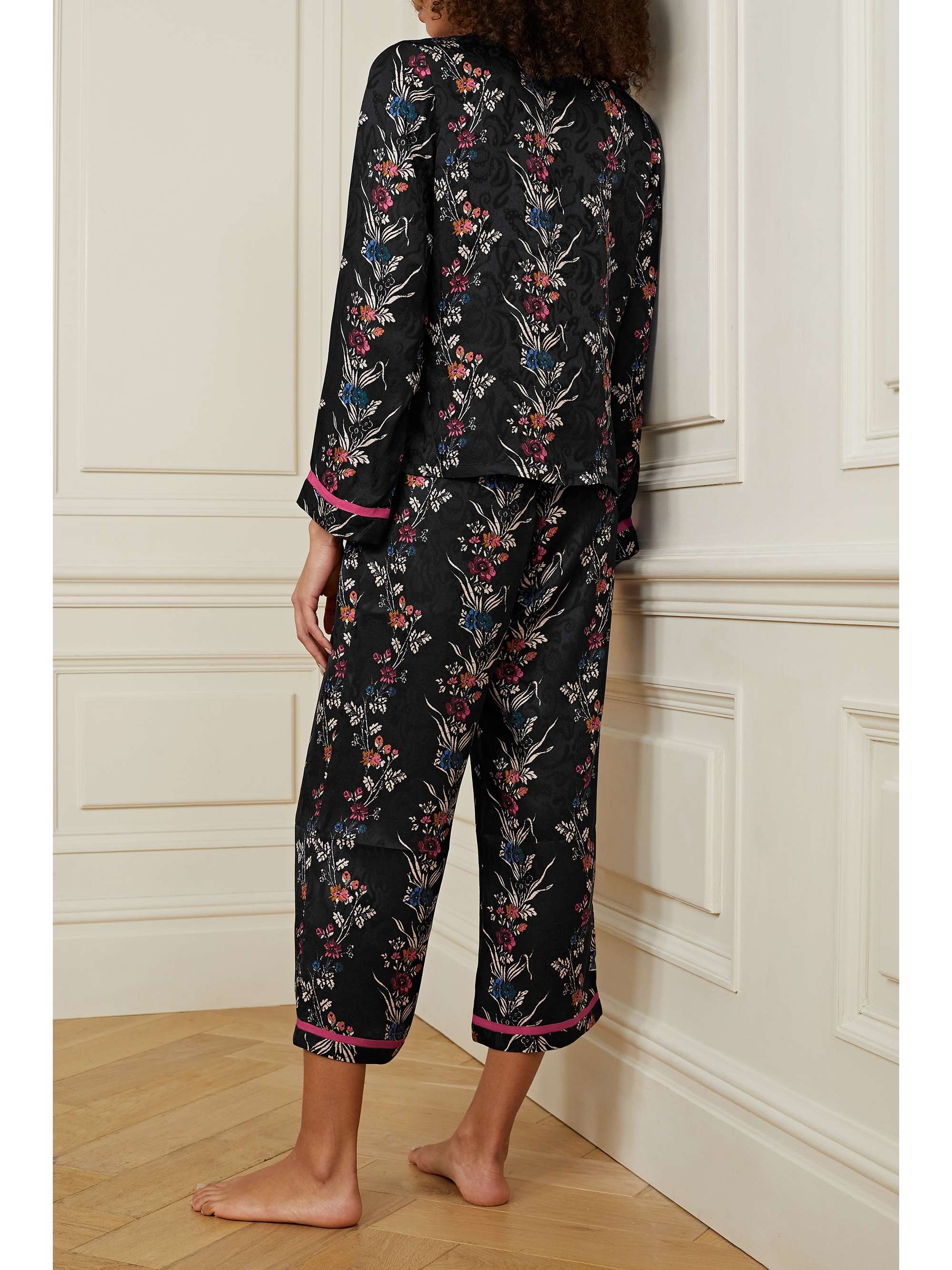 MORGAN LANE Mimi Martina grosgrain-trimmed floral-print satin-jacquard pajama set