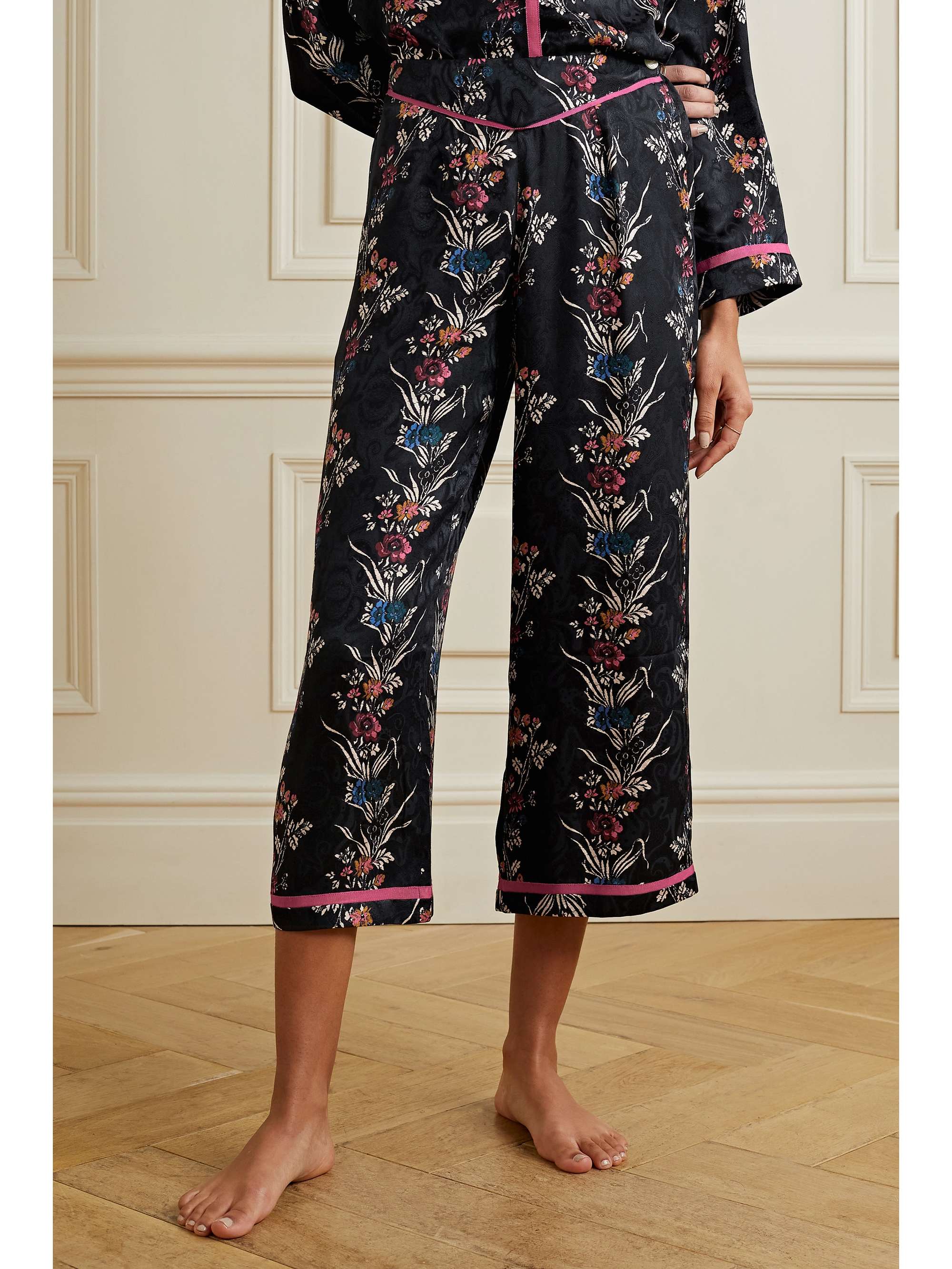 MORGAN LANE Mimi Martina grosgrain-trimmed floral-print satin-jacquard  pajama set