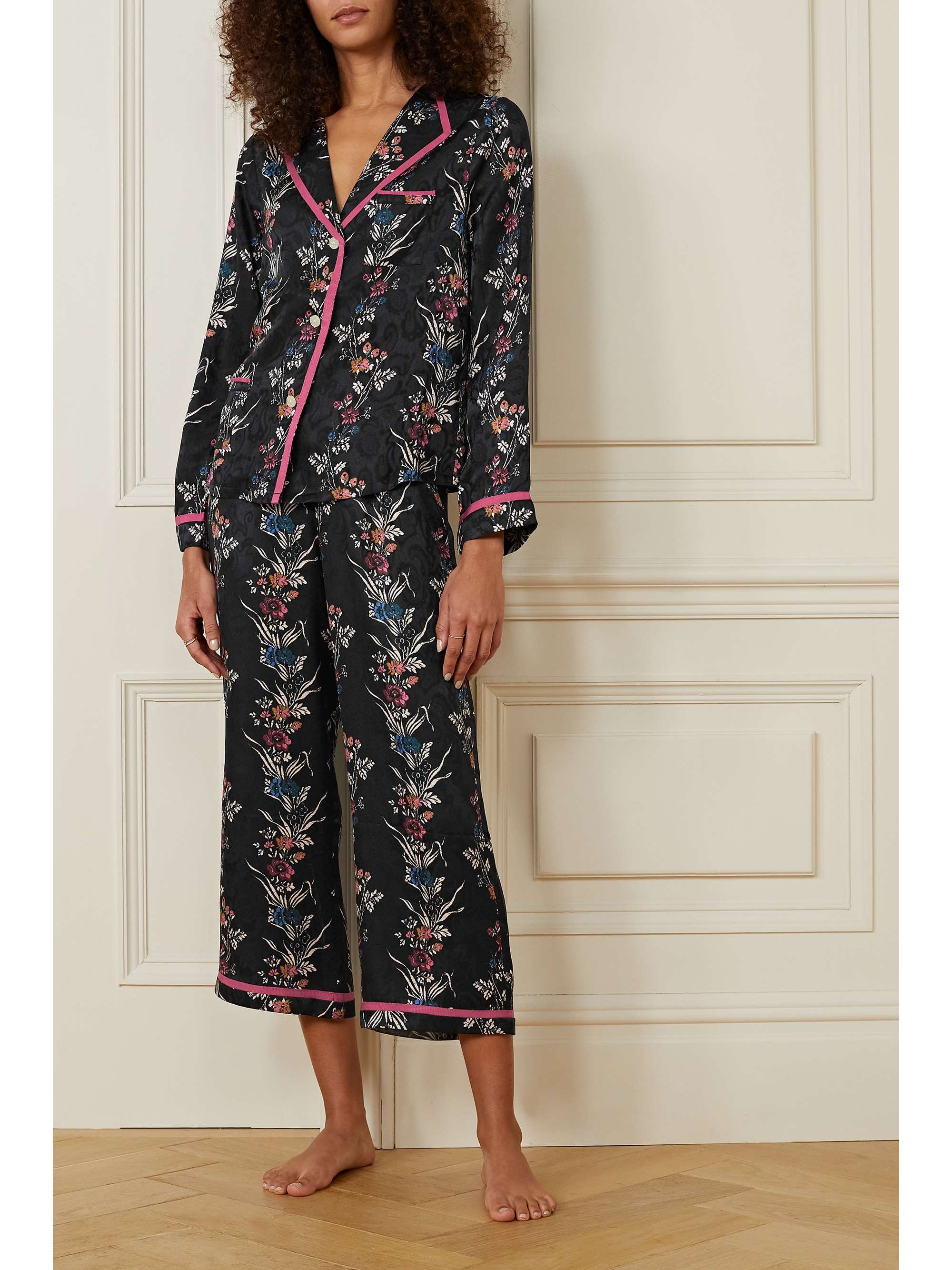 MORGAN LANE Mimi Martina grosgrain-trimmed floral-print satin-jacquard pajama set