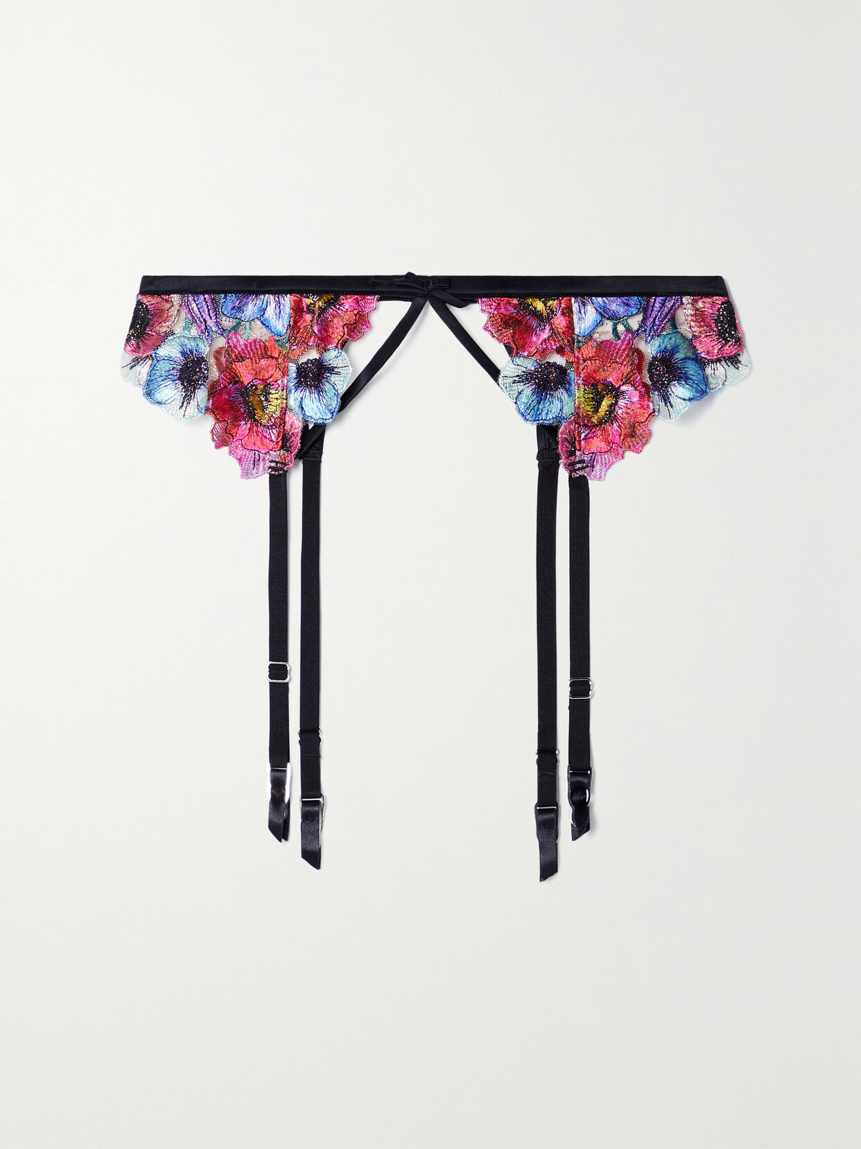 FLEUR DU MAL – Tuileries Satin-trimmed Embroidered Tulle Suspender Belt – 1 FLEUR DU MAL – Tuileries Satin-trimmed Embroidered Tulle Suspender Belt – 1