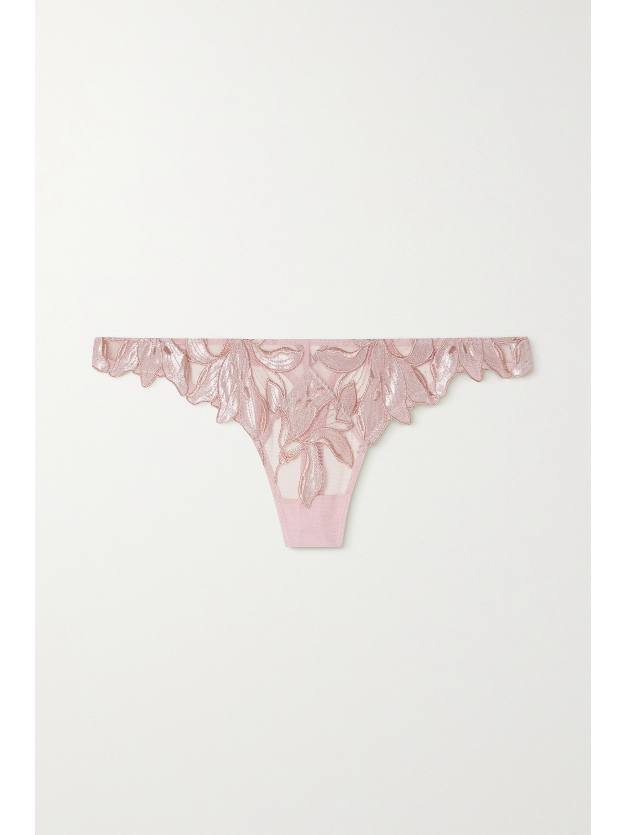 Fleur Du Mal Lily Velvet-trimmed Embroidered Tulle Thong In Purple