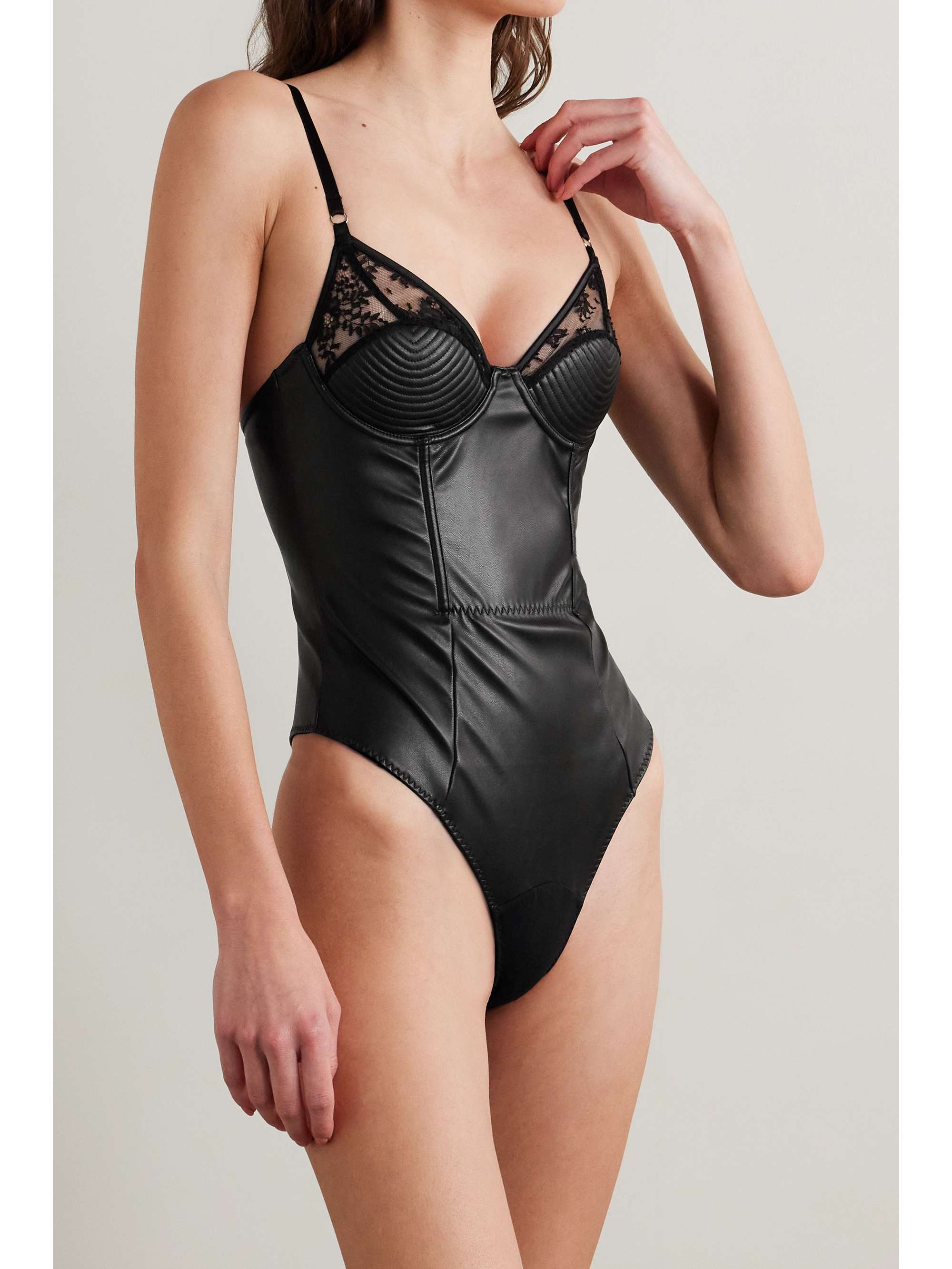 Black Bebe Lace Trimmed Vegan Leather Underwired Bodysuit Fleur Du Mal Net A Porter Black Bebe Lace Trimmed Vegan Leather Underwired Bodysuit Fleur Du Mal Net A Porter