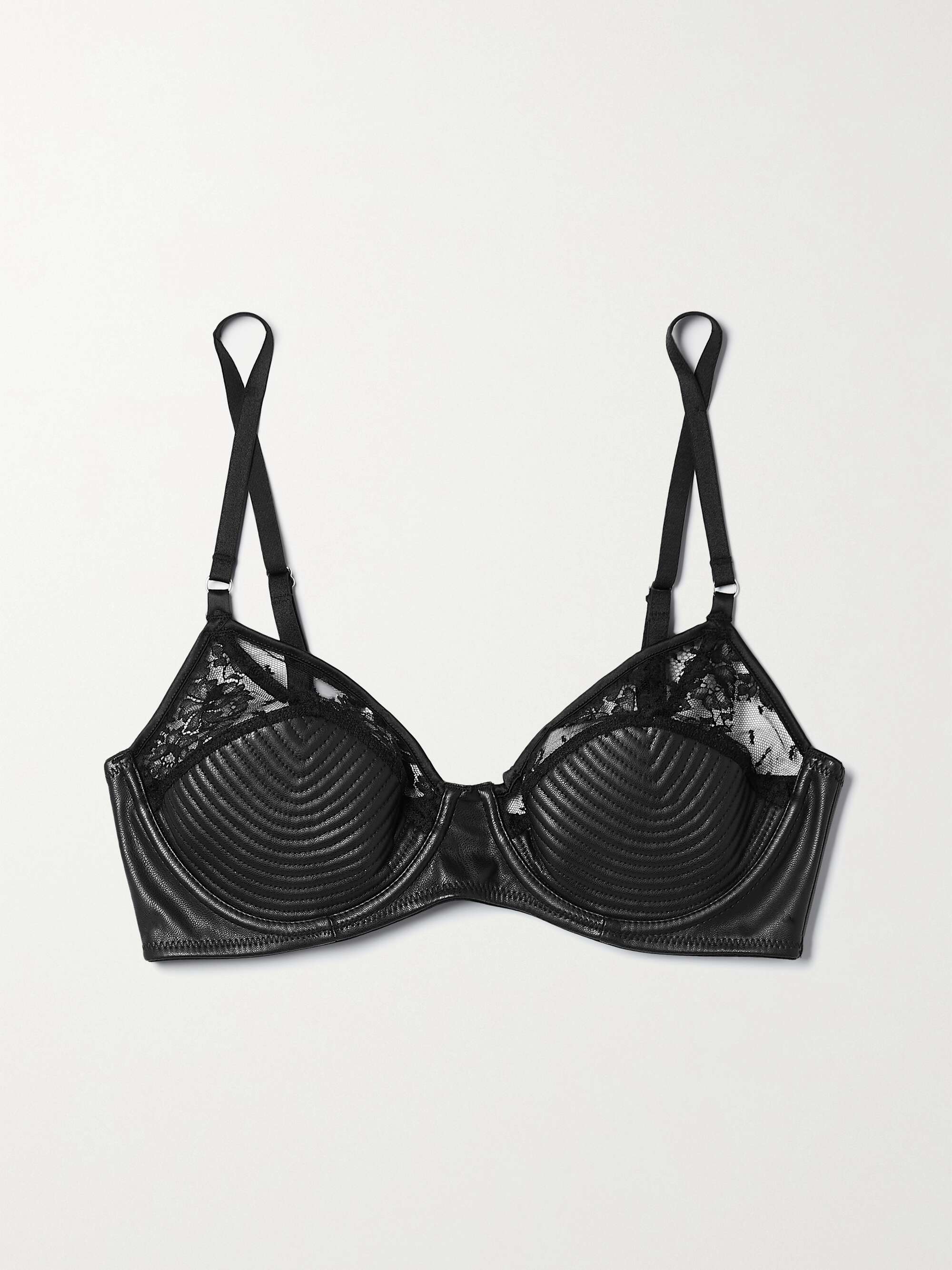 Black Bebe Lace Trimmed Vegan Leather Underwired Soft Cup Bra Fleur Du Mal Net A Porter