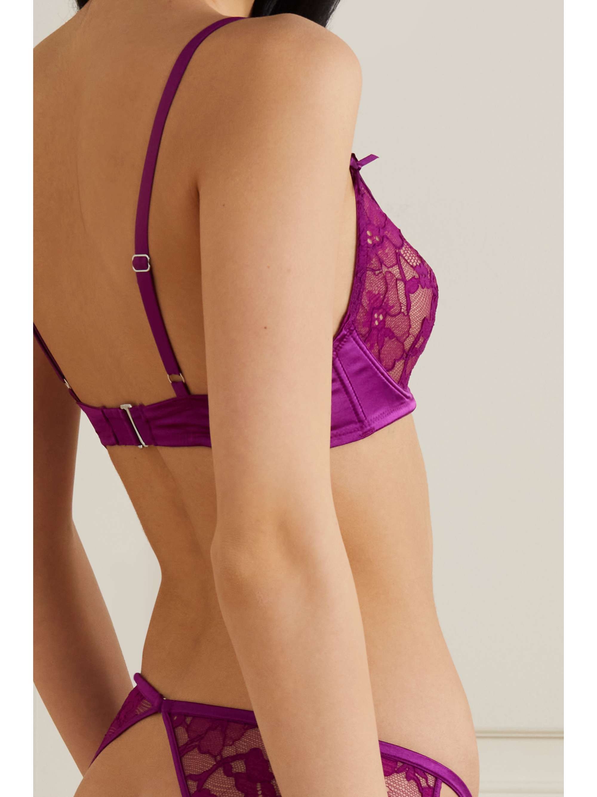 FLEUR DU MAL Magnolia Leavers lace and satin underwired soft-cup bra