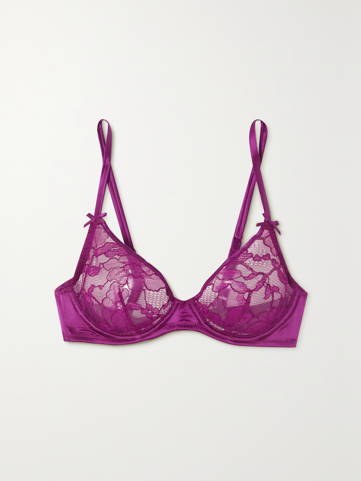 FLEUR DU MAL MAGNOLIA LEAVERS LACE AND SATIN UNDERWIRED SOFT-CUP BRA