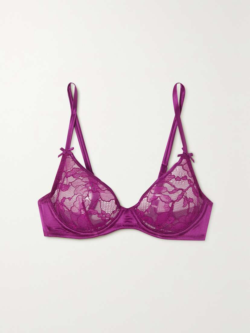 Fleur du Mal Magnolia Leavers Lace And Satin Underwired Soft-cup Bra