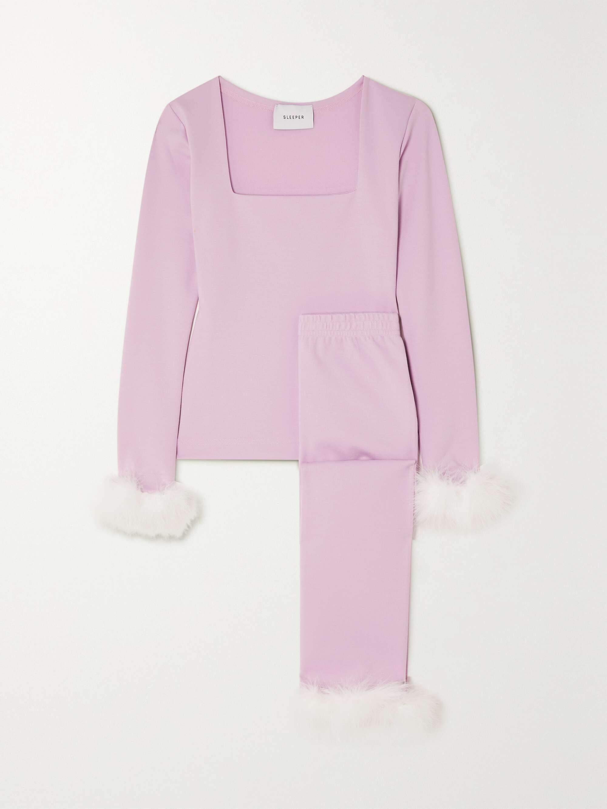 net-a-porter.com | NET SUSTAIN The Weekend Chic feather-trimmed recycled jersey top and leggings set