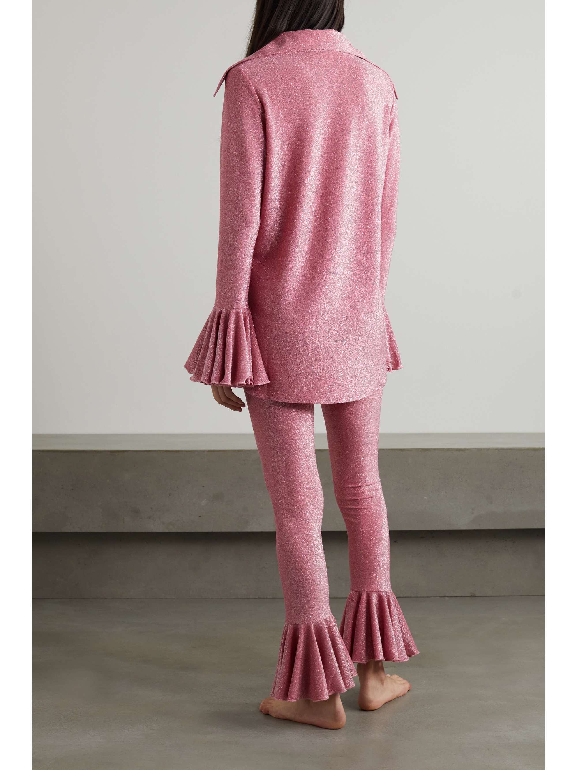 SLEEPER + NET SUSTAIN Saturn metallic-knit shirt and pants set
