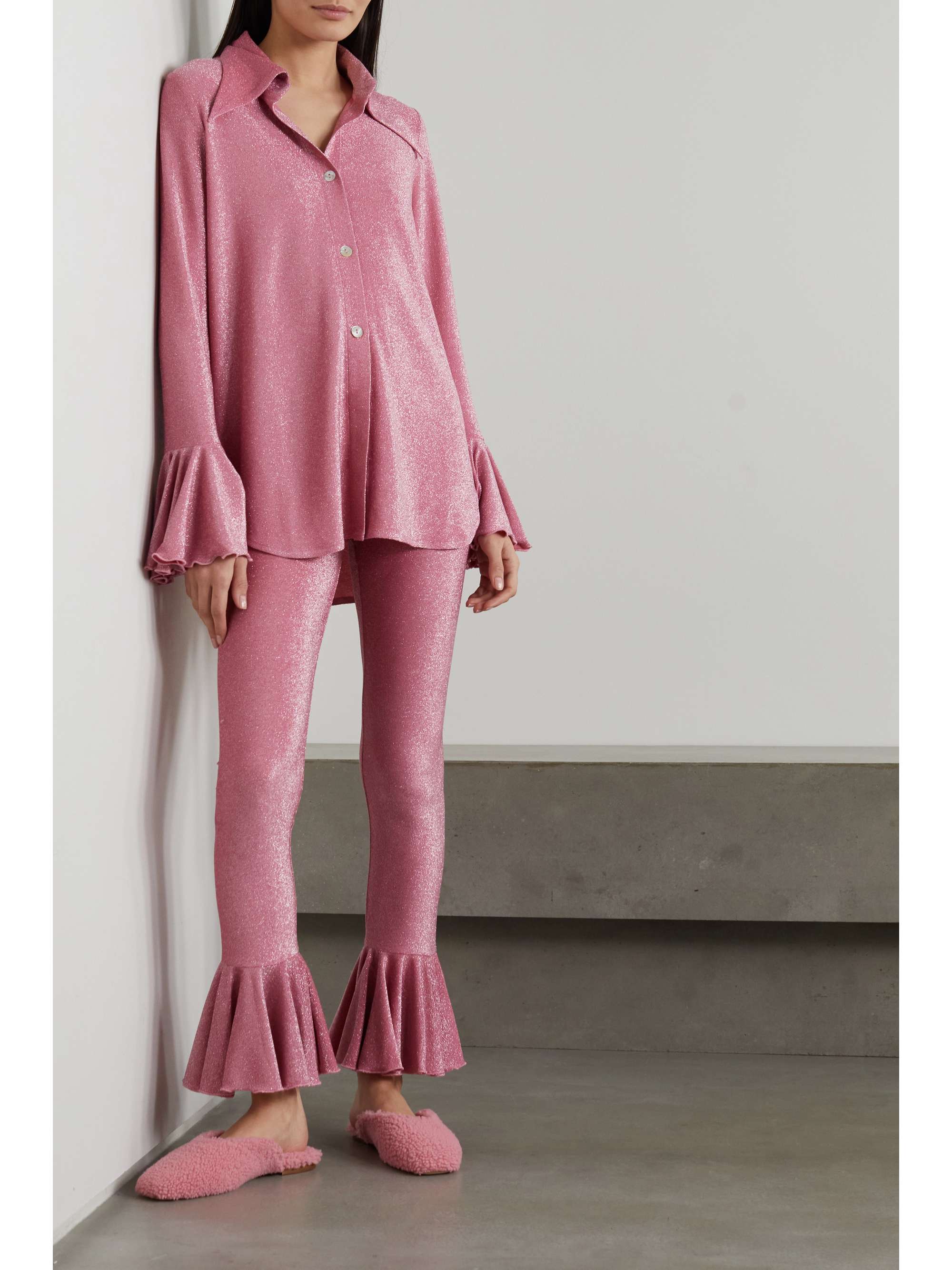 SLEEPER + NET SUSTAIN Saturn metallic-knit shirt and pants set
