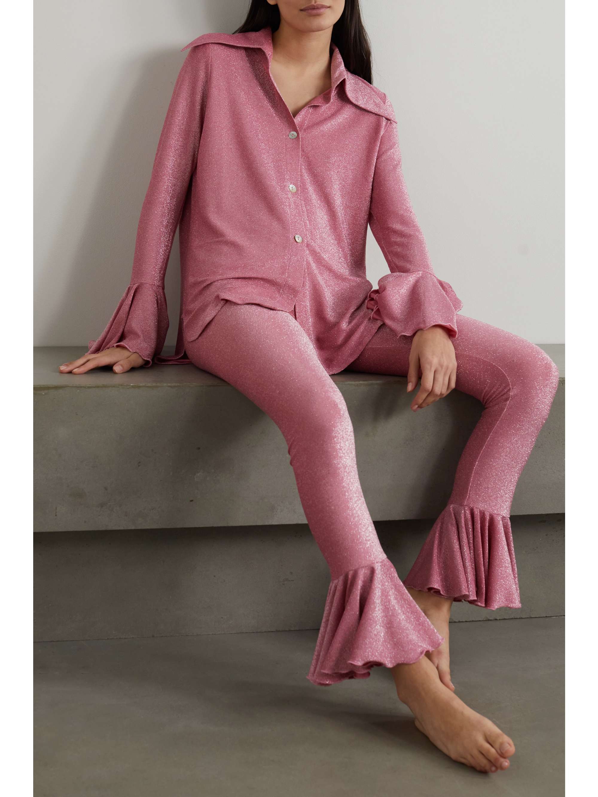 SLEEPER + NET SUSTAIN Saturn metallic-knit shirt and pants set