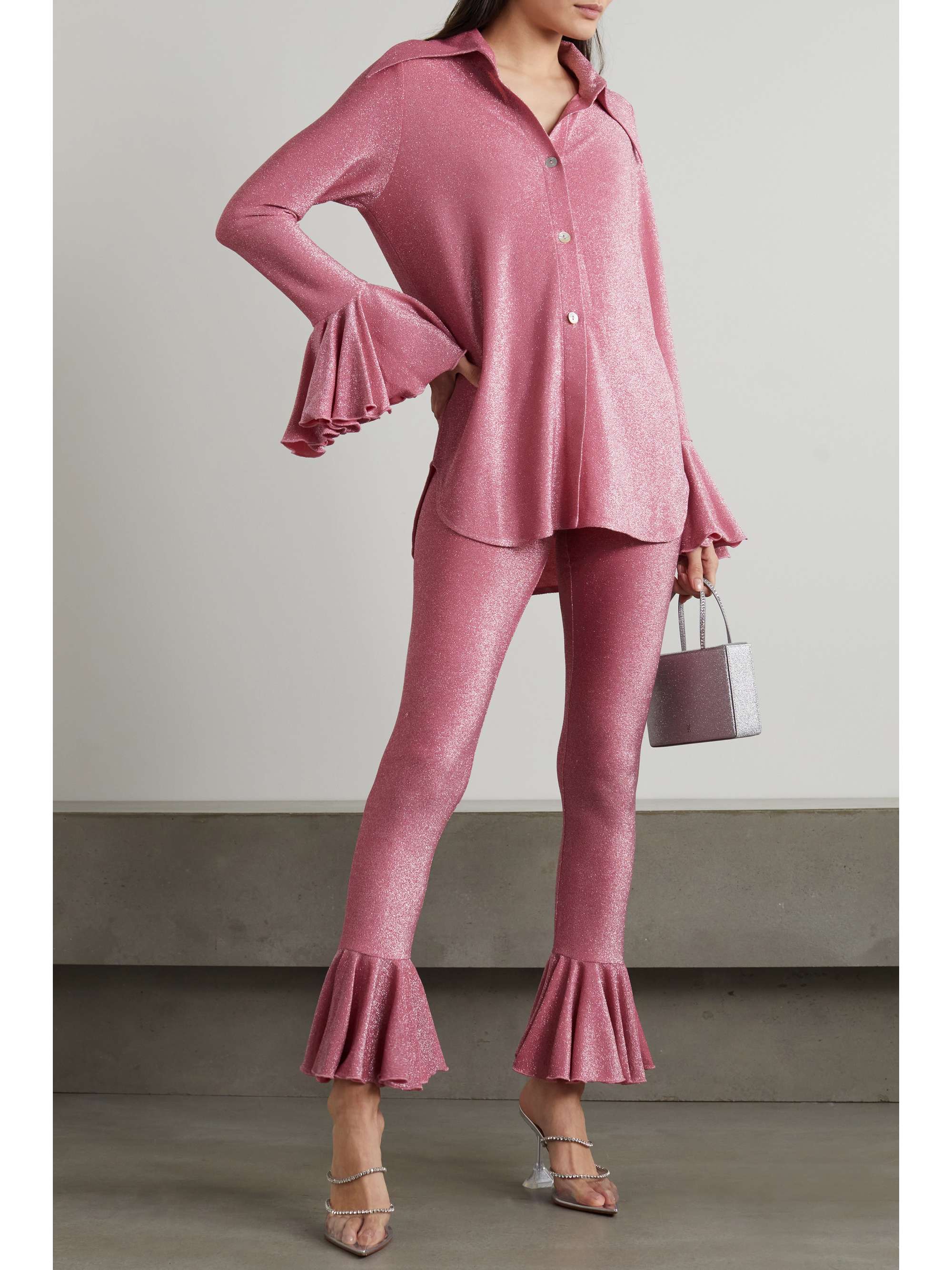 SLEEPER + NET SUSTAIN Saturn metallic-knit shirt and pants set