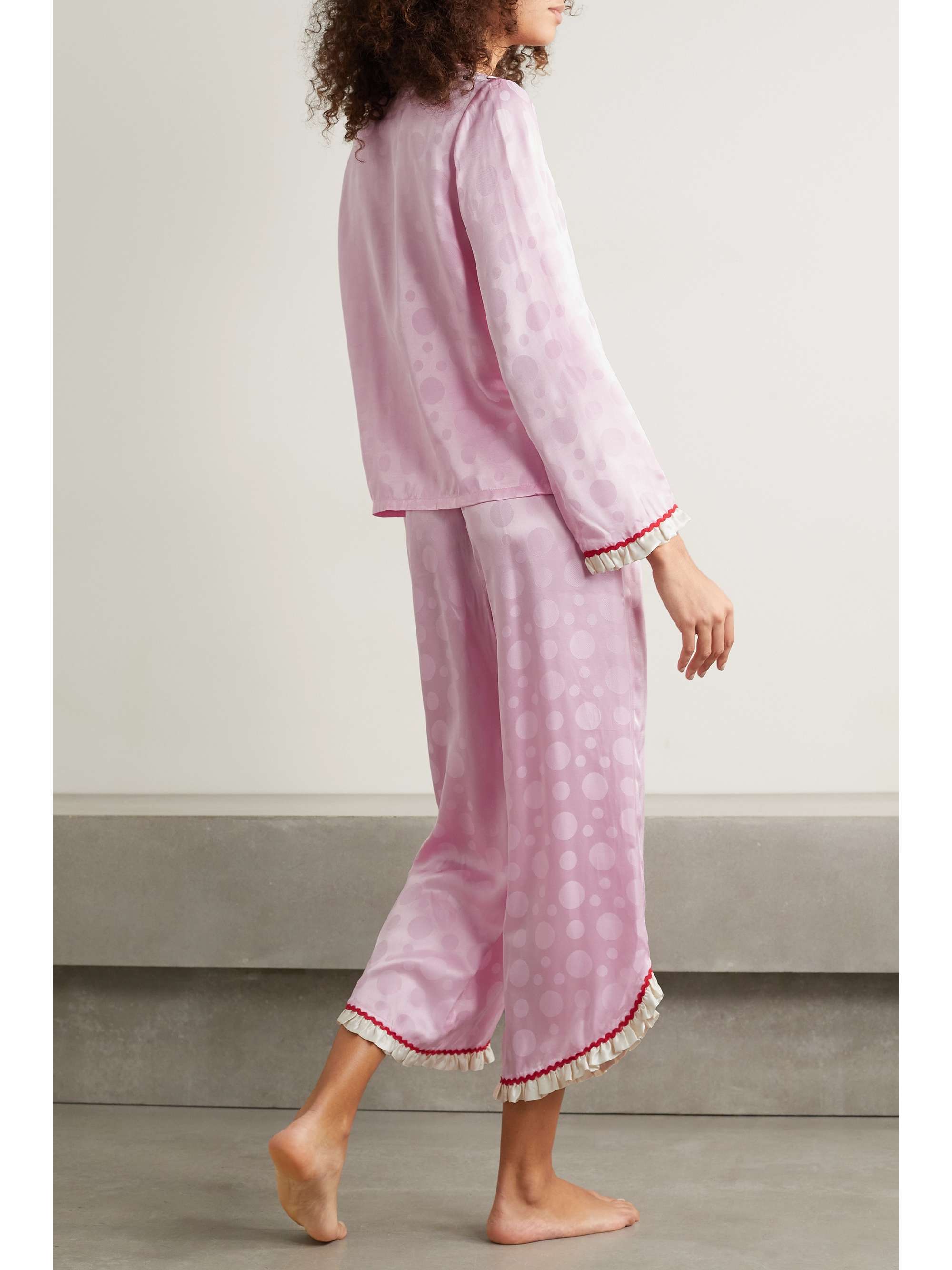 MORGAN LANE + Candy Land Mimi Margo ruffled embroidered satin-jacquard pajama set