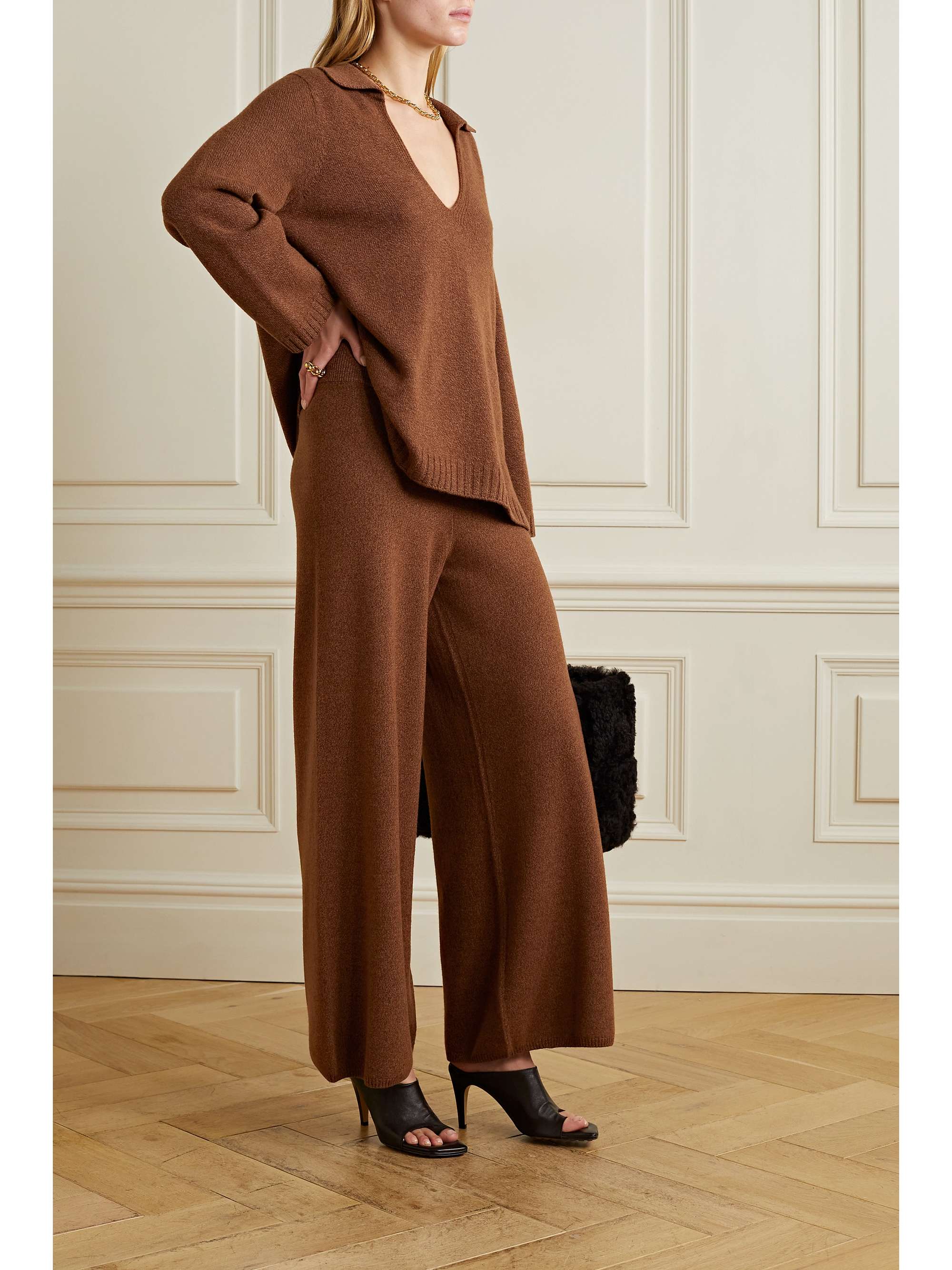 LESET Zoe knitted wide-leg pants