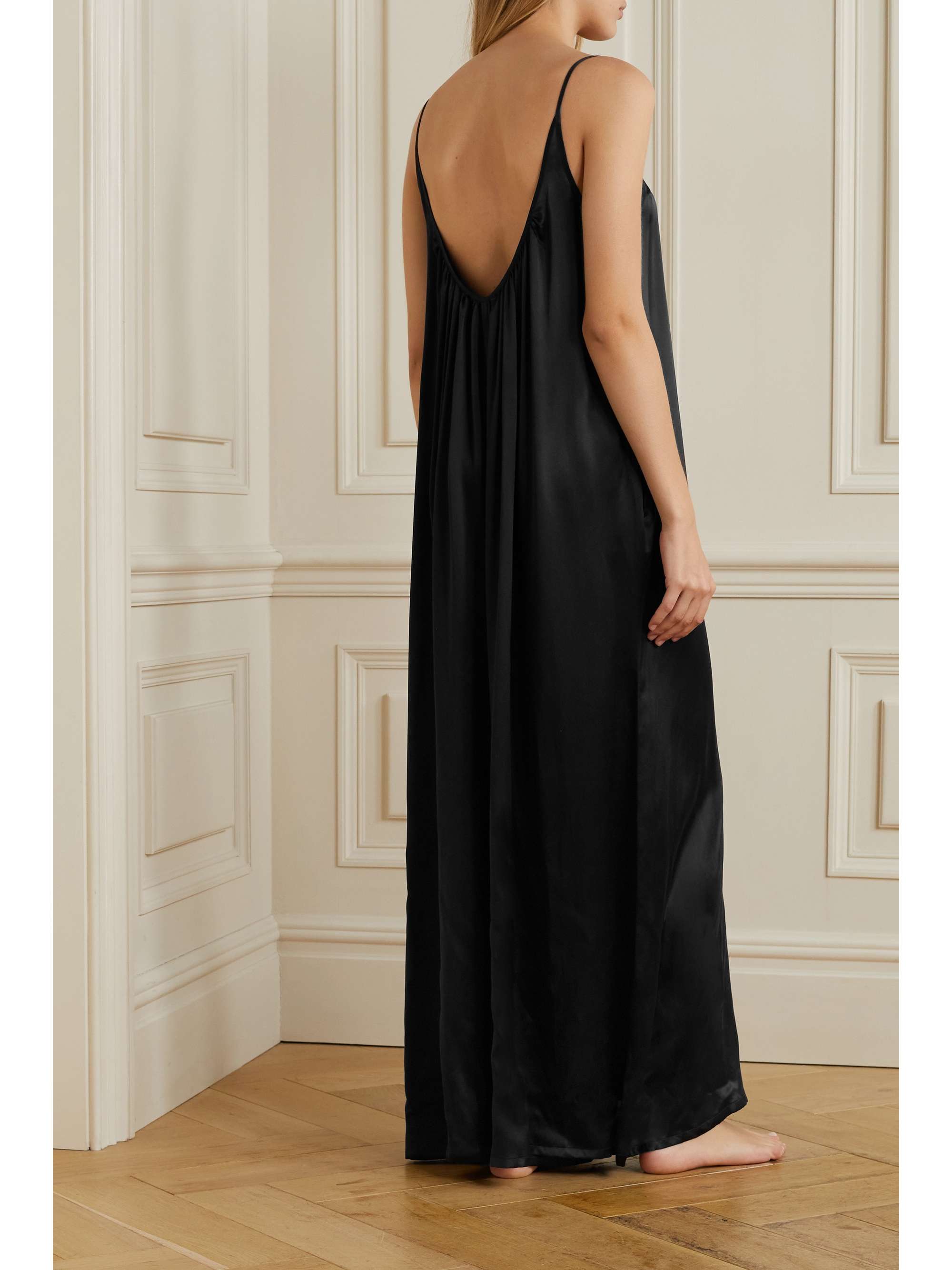 POUR LES FEMMES Gathered silk-charmeuse jumpsuit