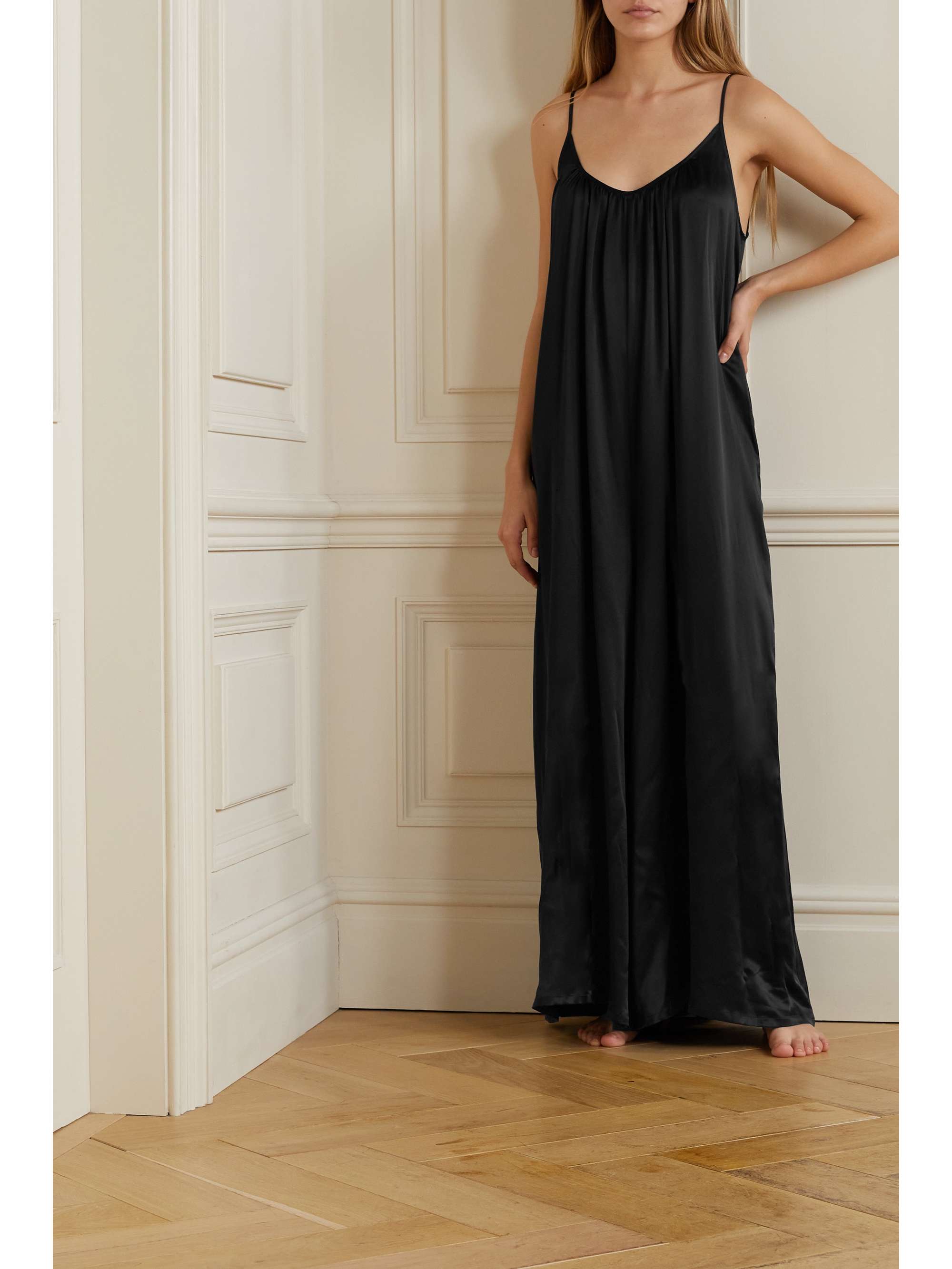 POUR LES FEMMES Gathered silk-charmeuse jumpsuit