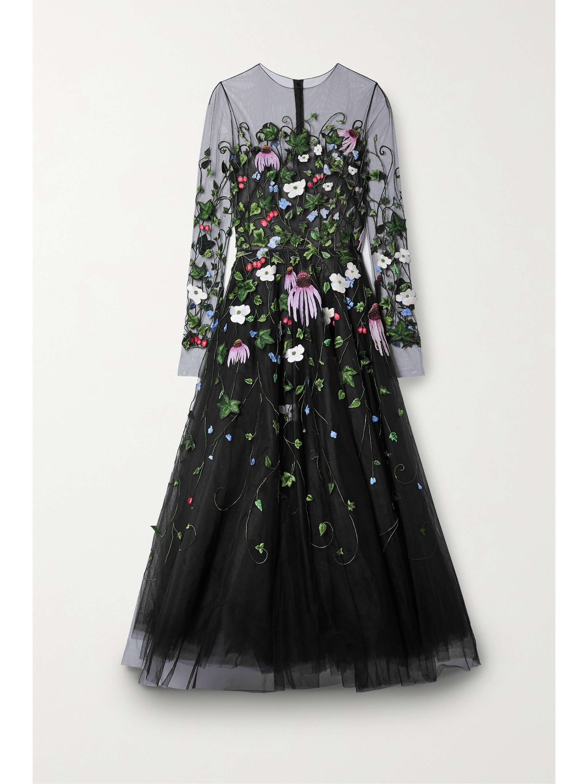 embroidered tulle midi dress