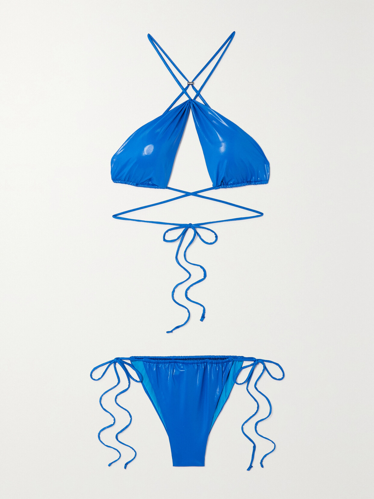 The Attico Tie-detailed Metallic Bikini - Blue