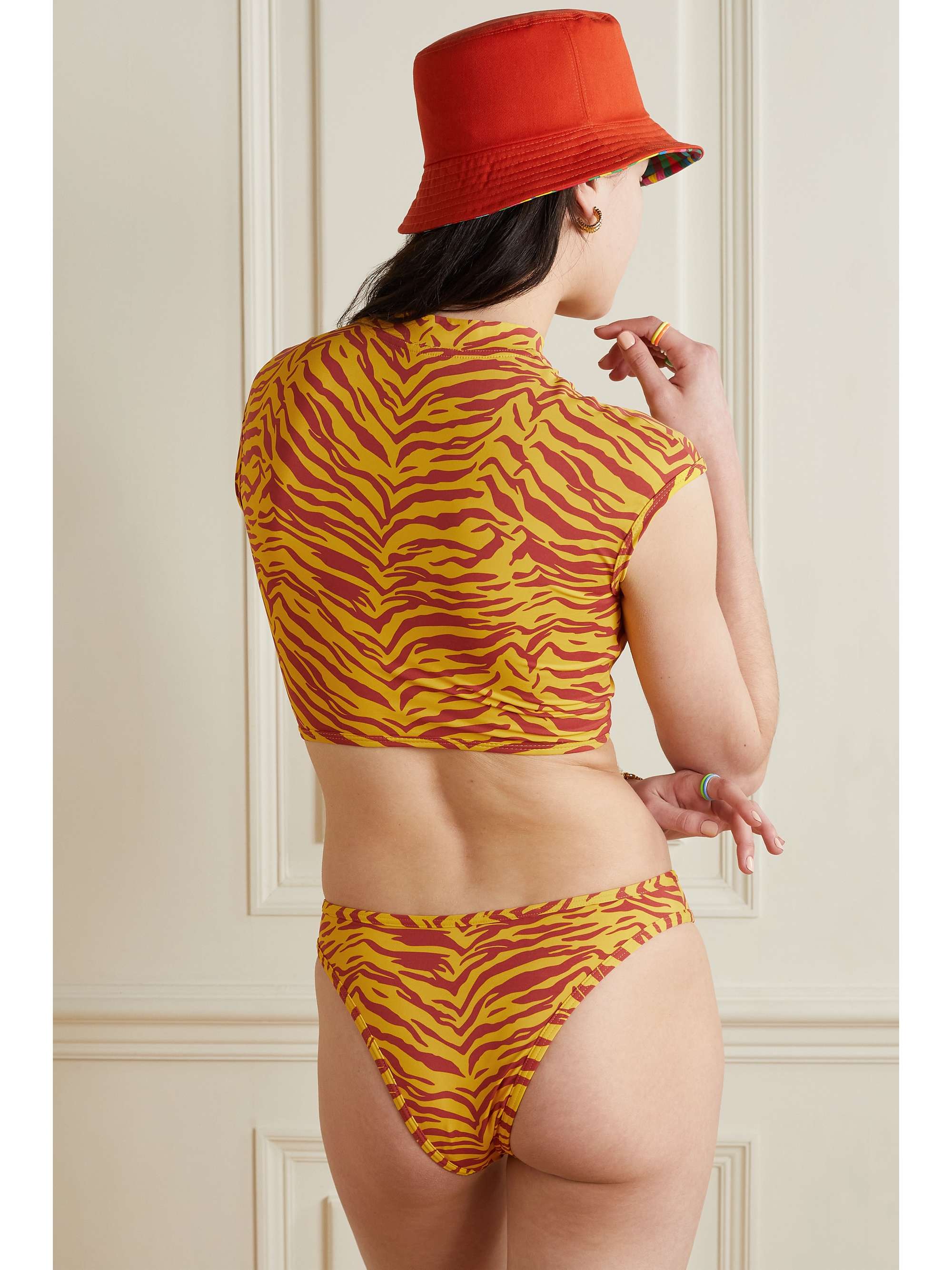 THE ATTICO Crystal-embellished animal-print bikini