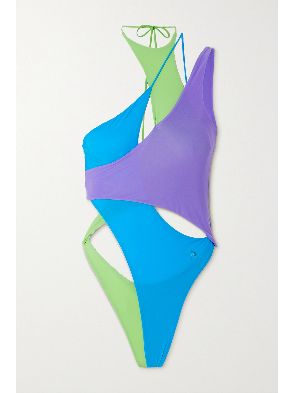 Attico Asymmetric Crystal-embellished Paneled Swimsuit In Purple