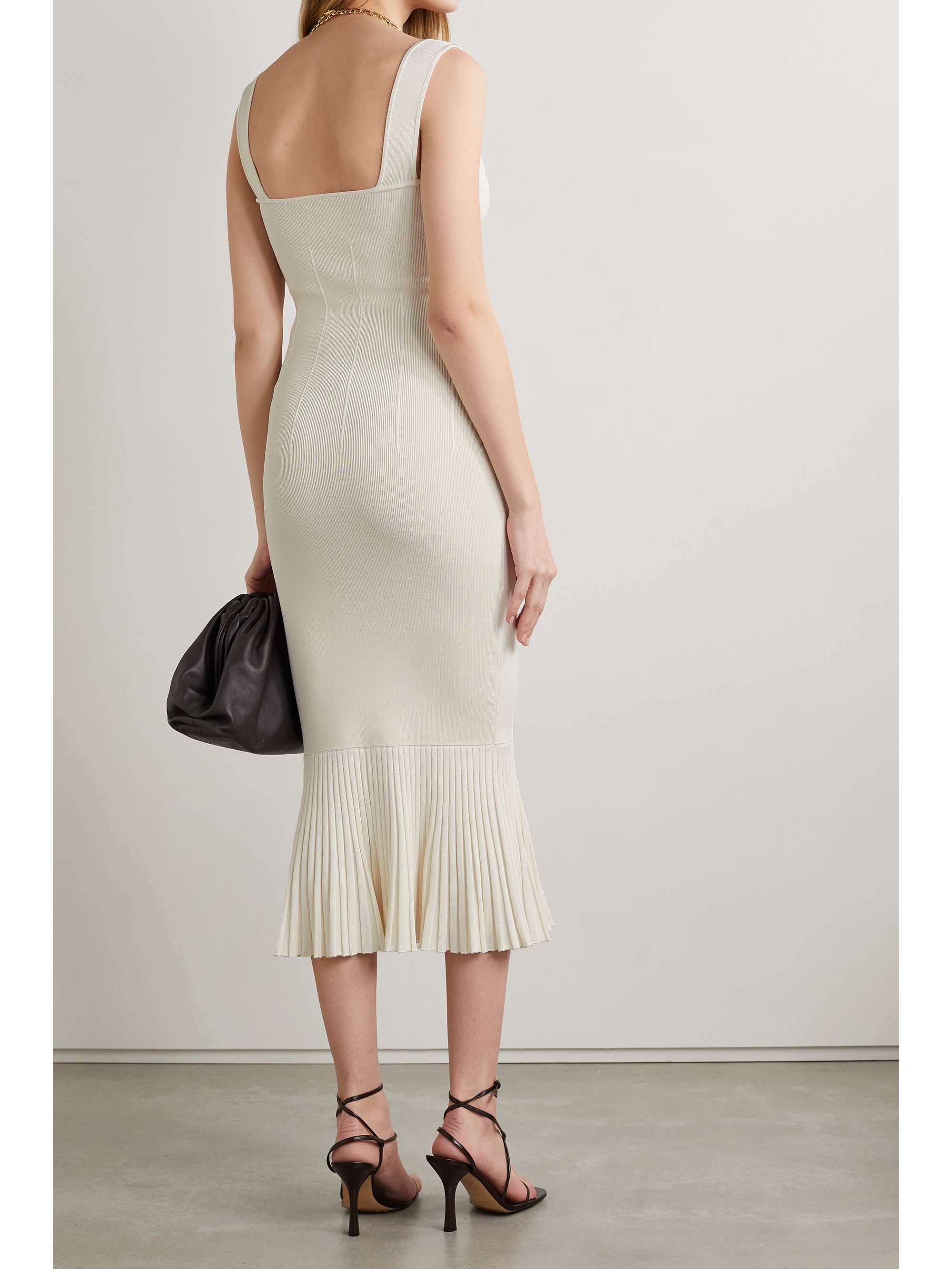 GALVAN Atalanta pleated stretch-knit midi dress