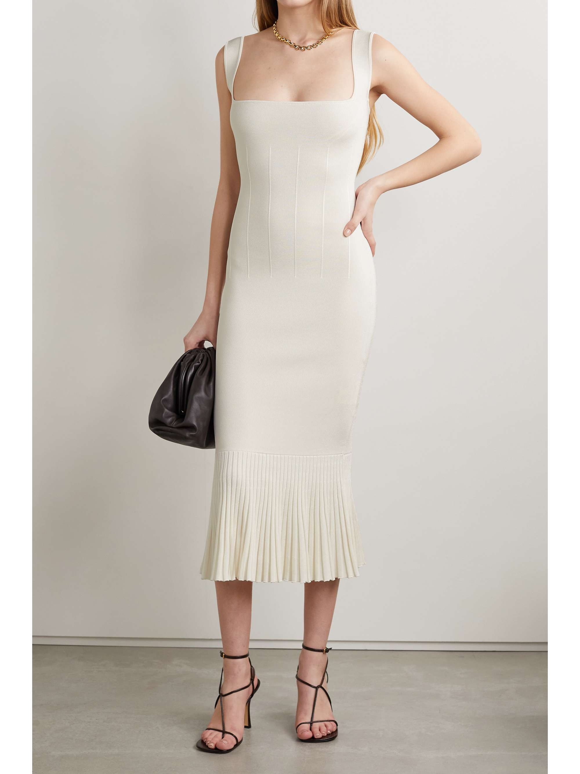 GALVAN Atalanta pleated stretch-knit midi dress