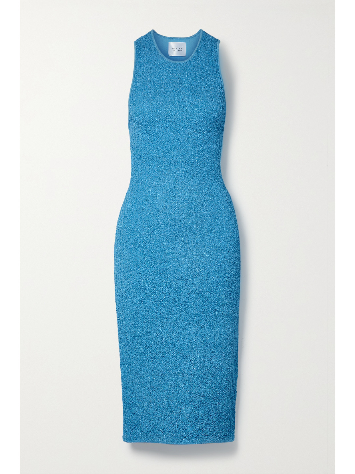 Galvan Selene Cutout-back Textured-knit Midi Dress In Blue