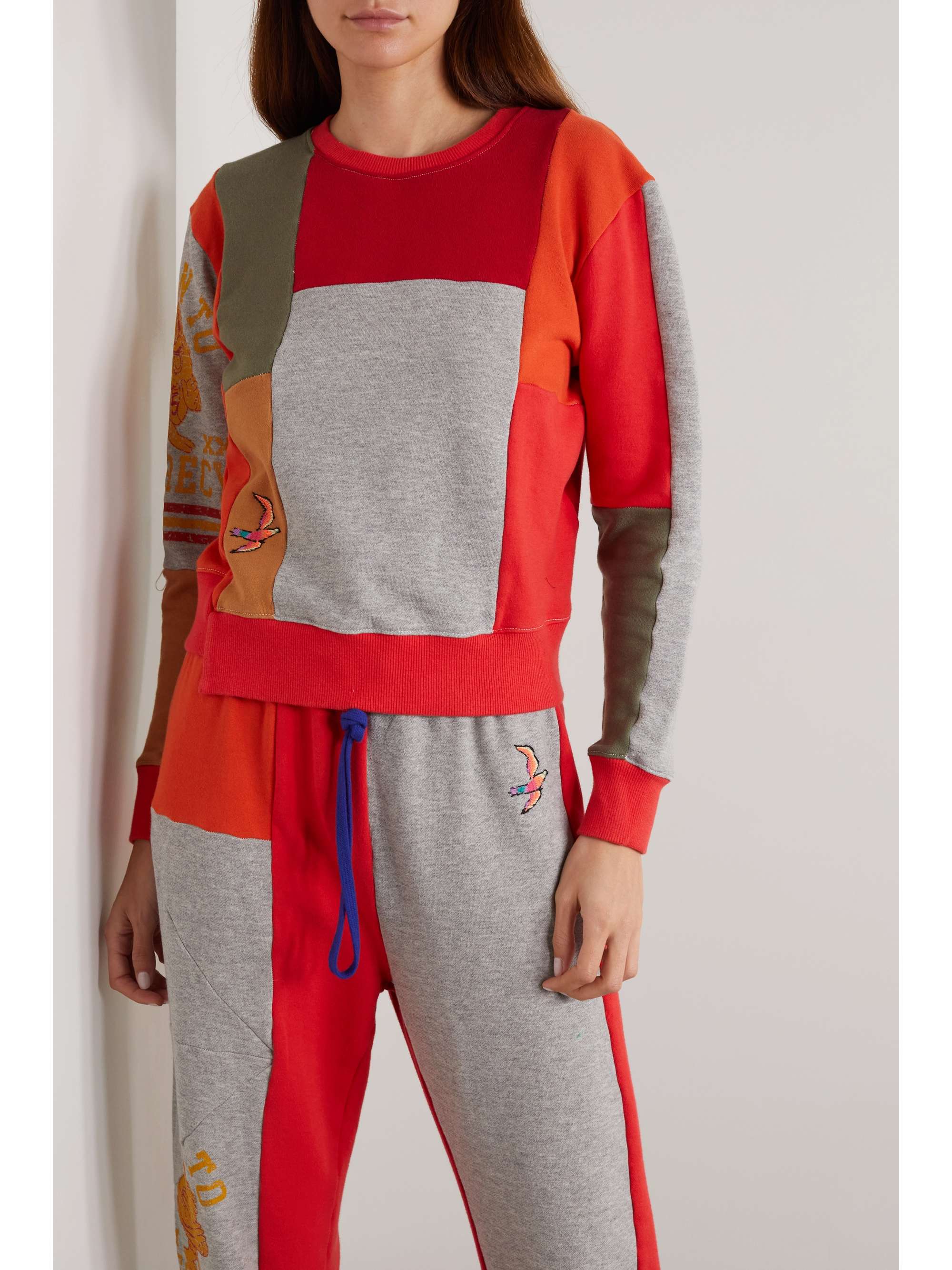 MOTHER + NET SUSTAIN + Carolyn Murphy The Pieced Step embroidered patchwork cotton-jersey sweatshirt