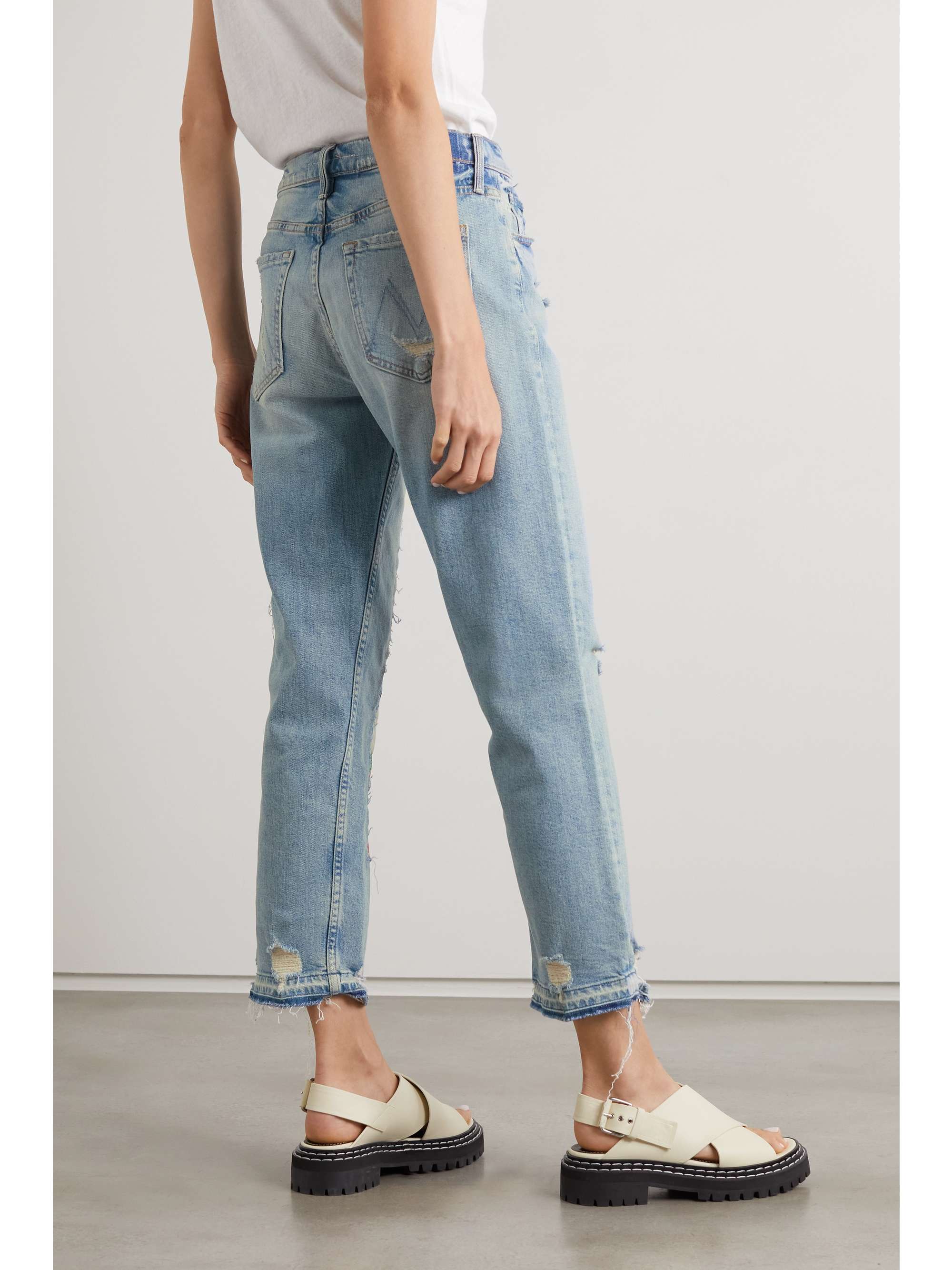 MOTHER + NET SUSTAIN + Carolyn Murphy The Tomcat distressed patchwork high-rise straight-leg jeans