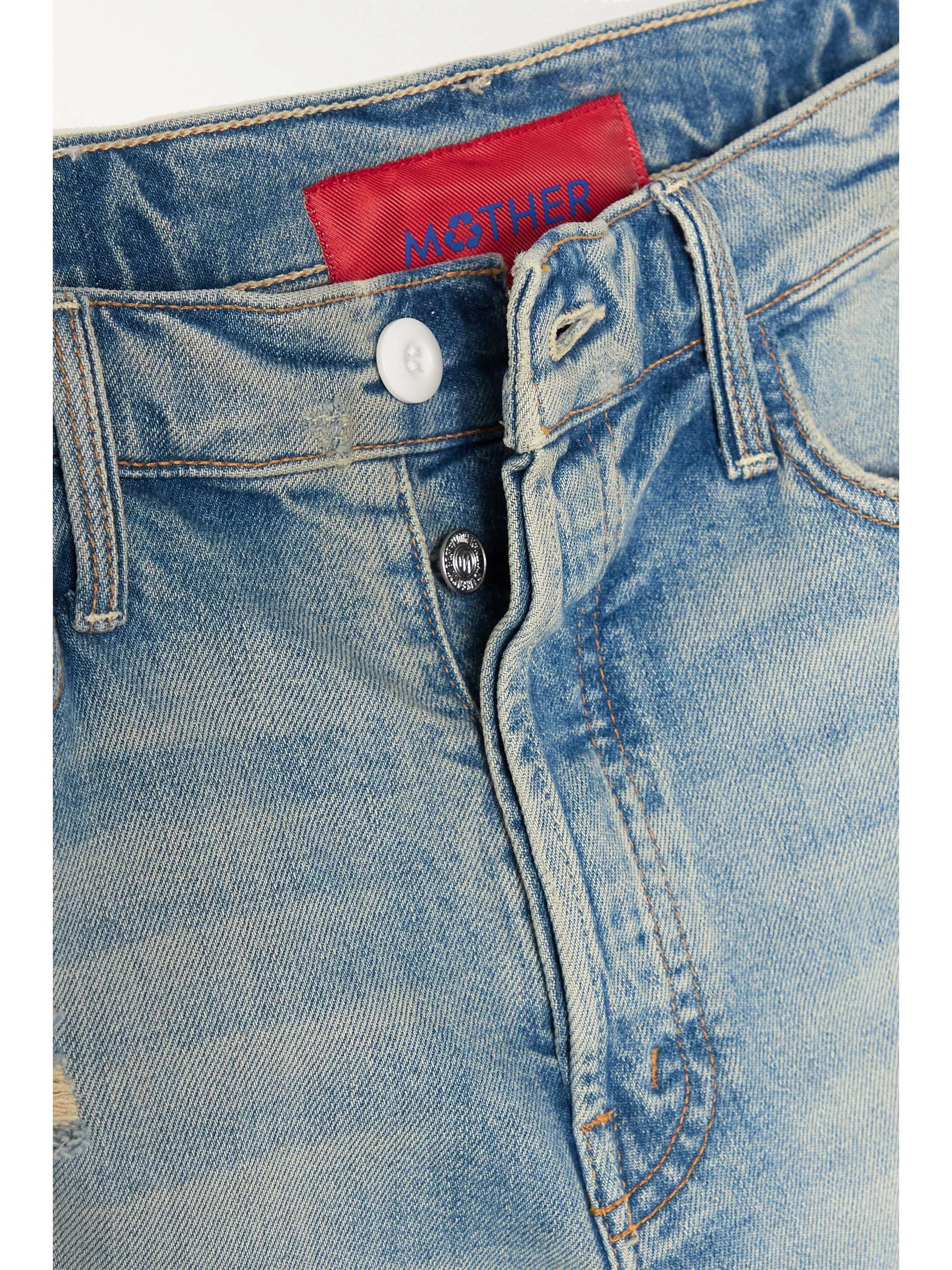 MOTHER + NET SUSTAIN + Carolyn Murphy The Tomcat distressed patchwork high-rise straight-leg jeans