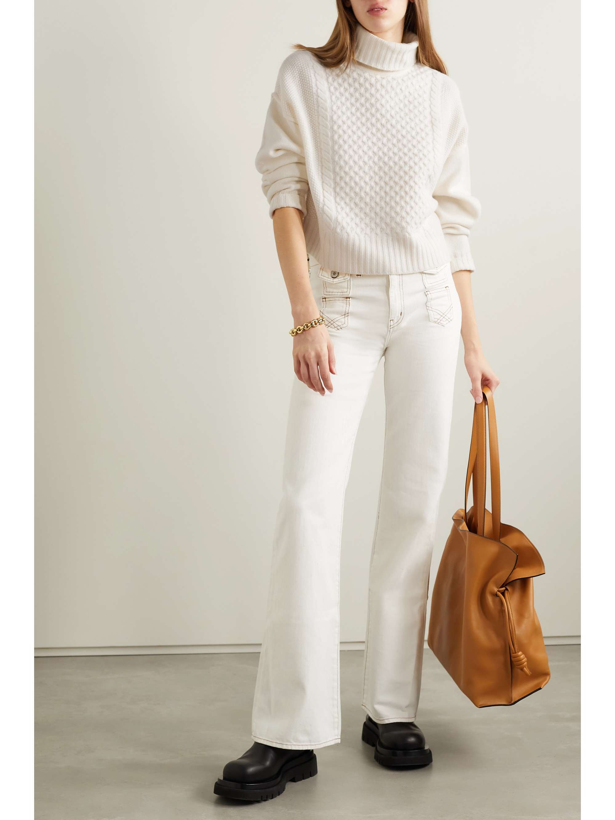 Cream Cable-knit wool turtleneck 