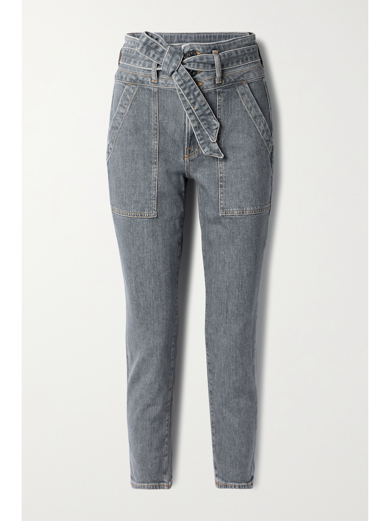 Veronica Beard Logan Belted High-rise Straight-leg Jeans In Gray