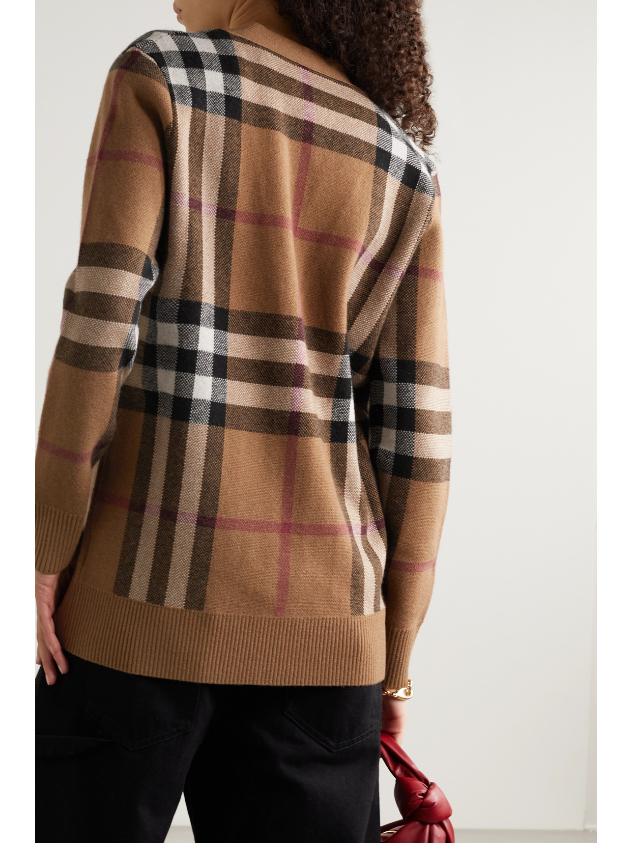 Shop Burberry Checked Wool And Cashmere-blend Cardigan In Brown