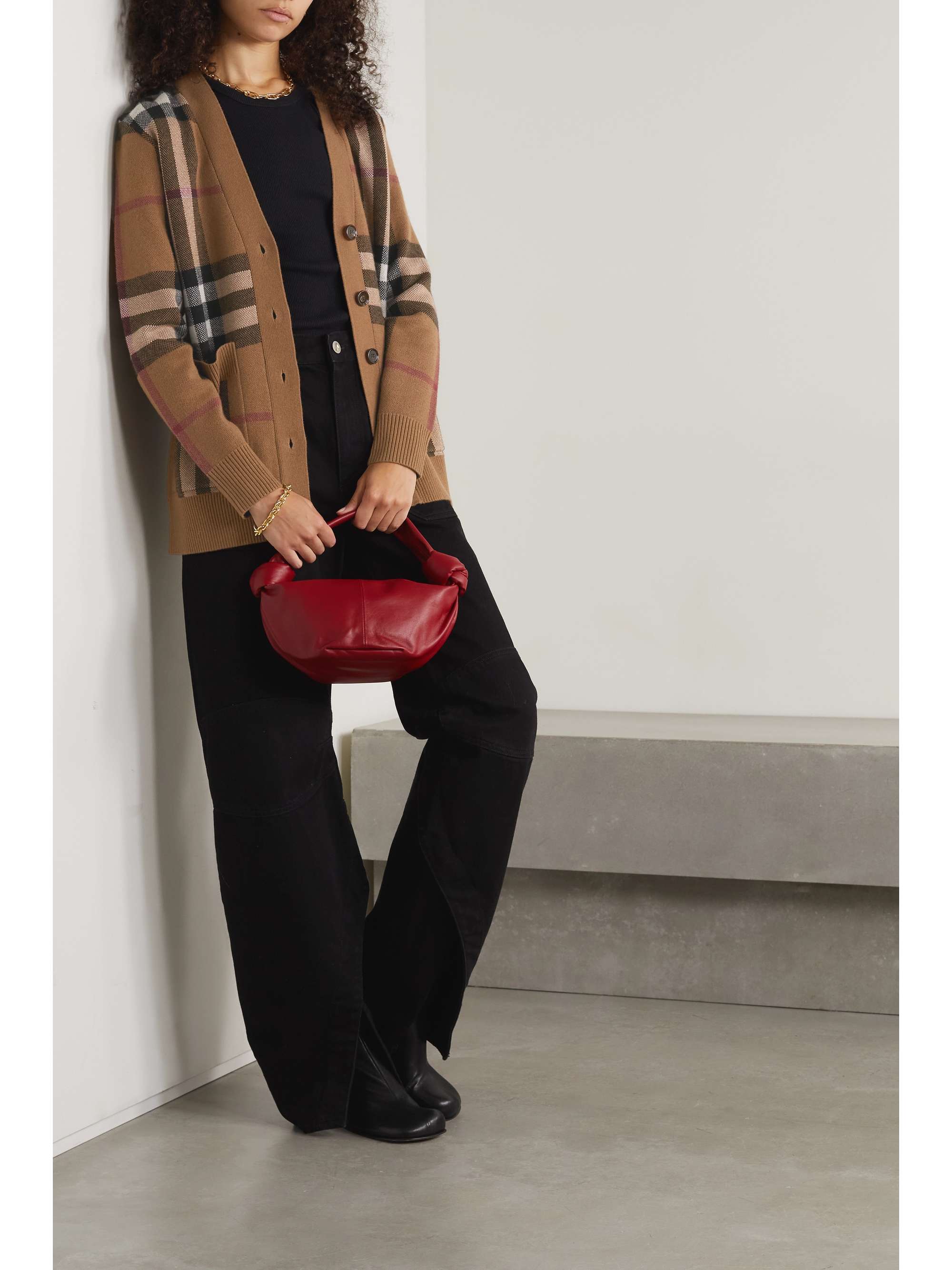 BURBERRY Checked wool and cashmere-blend cardigan