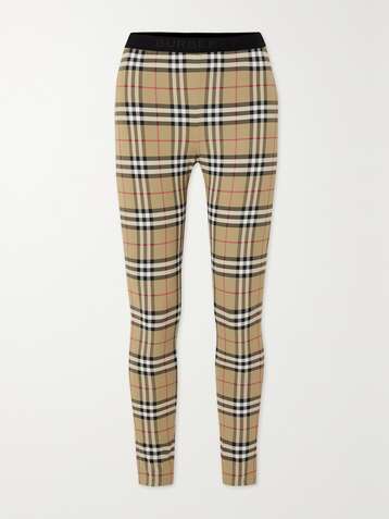 버버리 Burberry Checked stretch-jersey leggings,Beige