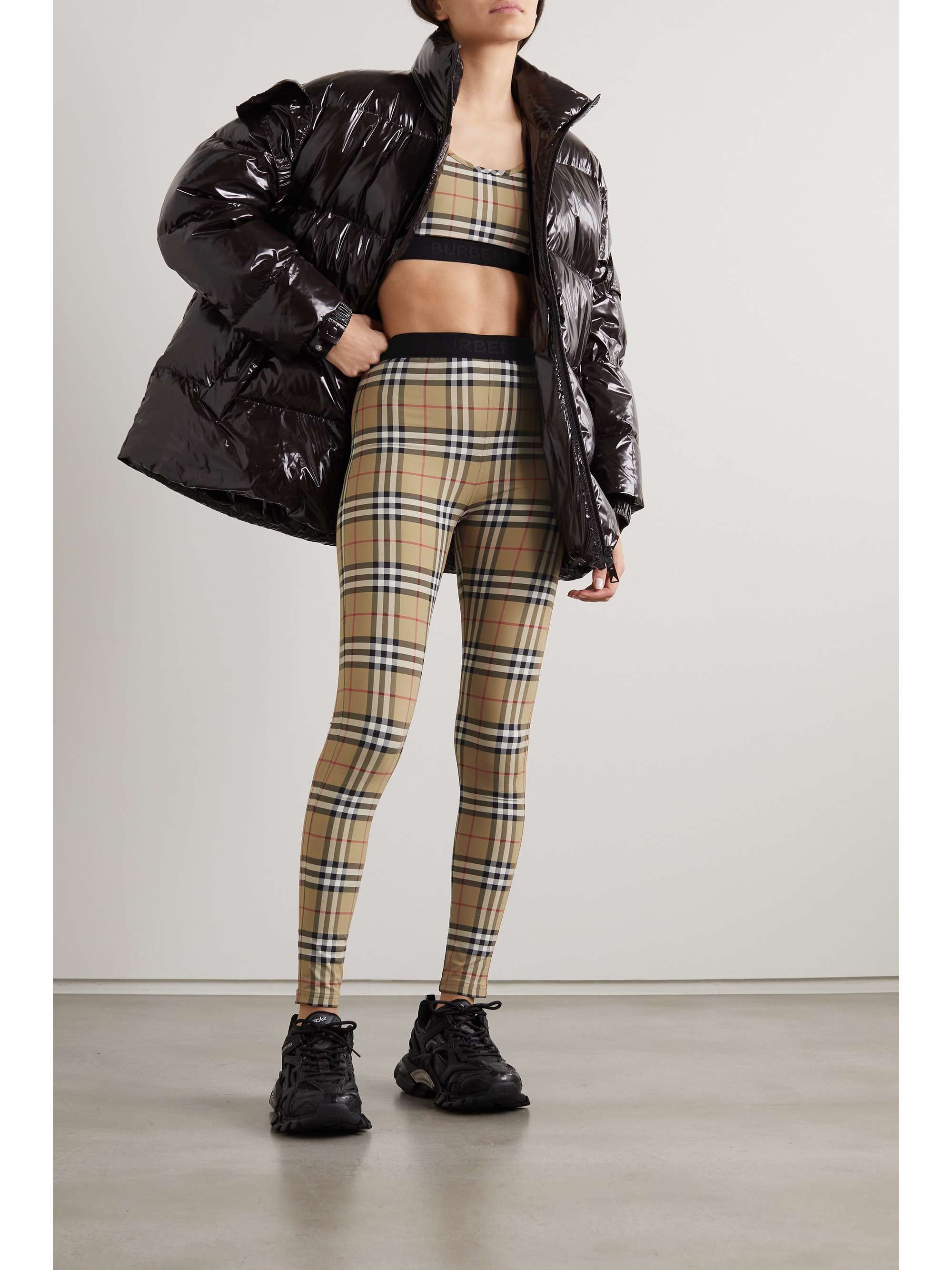 Checked stretch-jersey leggings