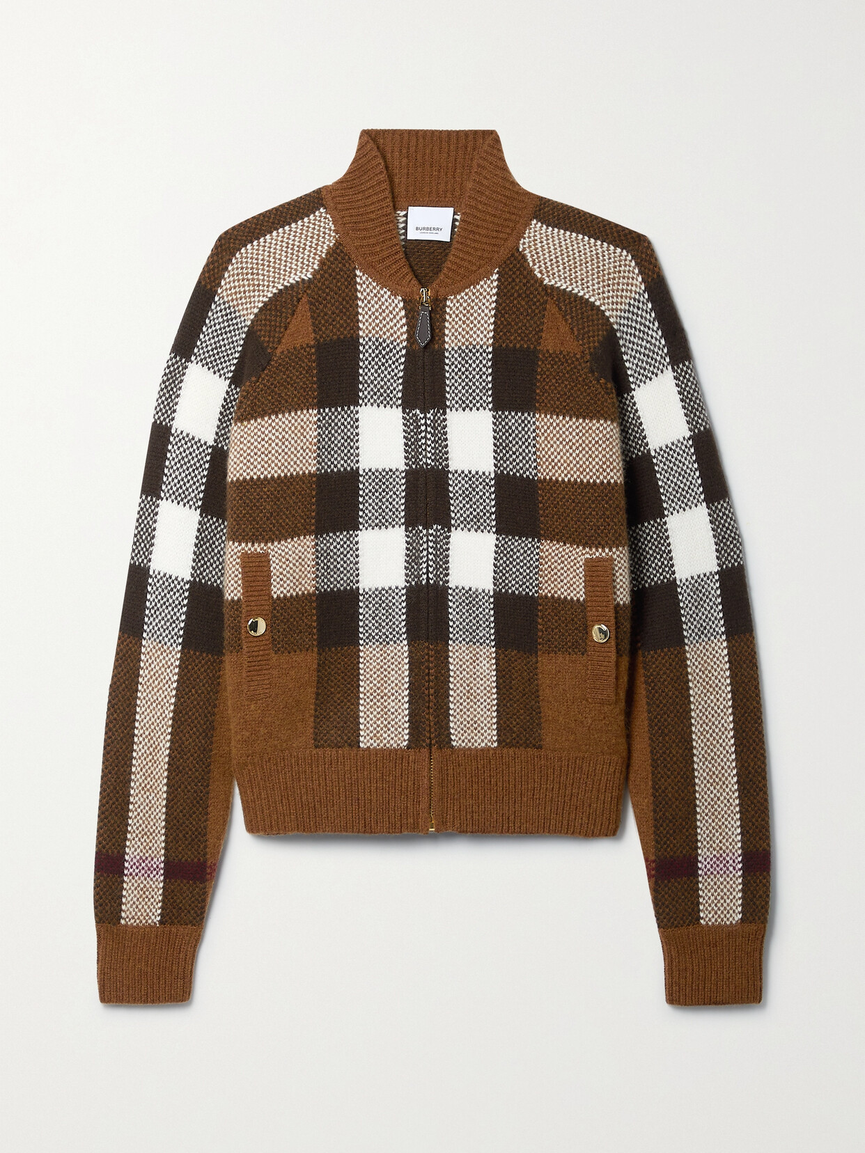 BURBERRY CHECKED WOOL AND CASHMERE-BLEND BOMBER JACKET